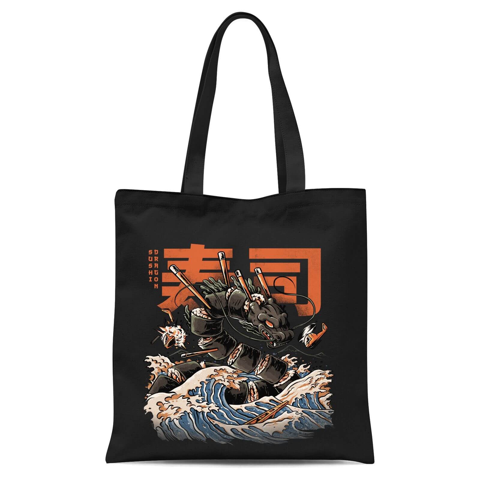 Ilustrata Black Sushi Dragon Tote Bag - Black