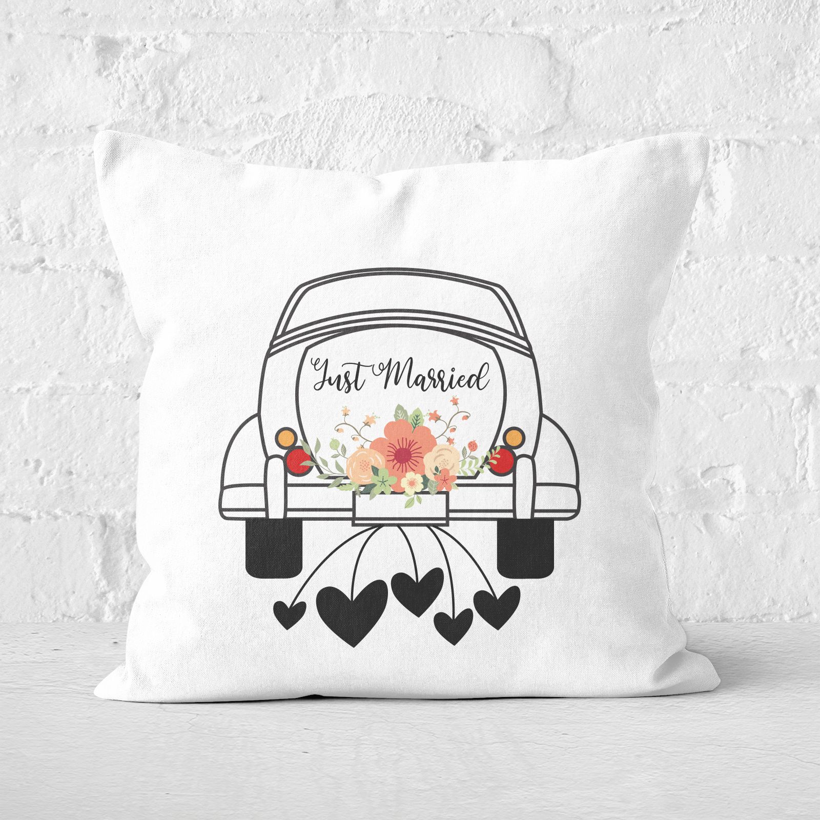 Just Married Car Square Cushion - 50x50cm - Soft Touch