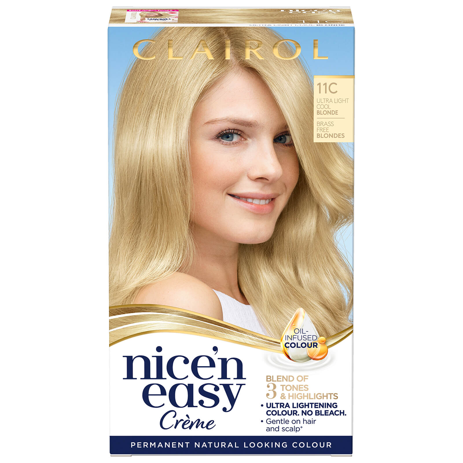 Clairol Nice' n Easy Crème Natural Looking Oil Infused Permanent Hair Dye 177ml (Various Shades) - 11C Ultra Light Cool Blonde