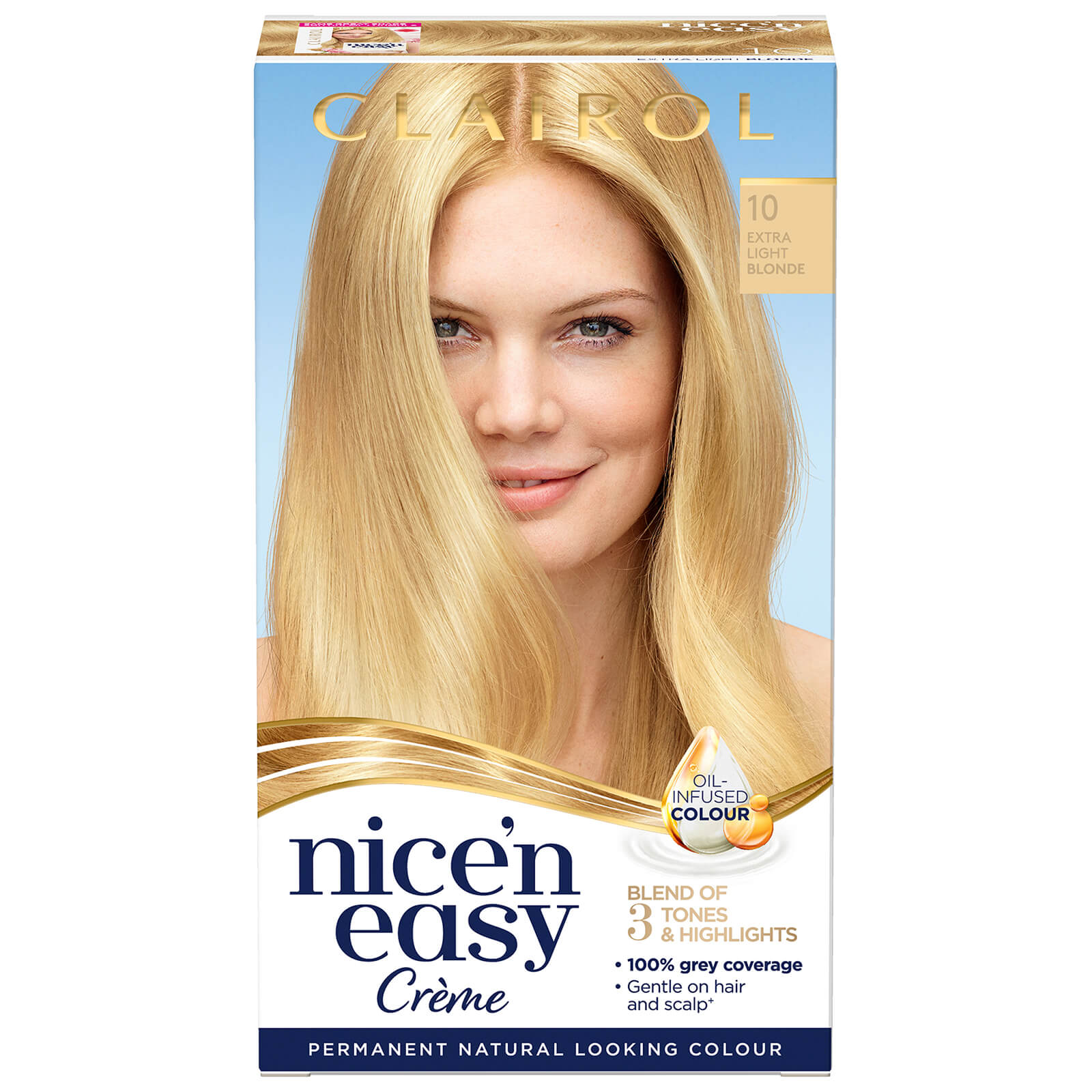 Clairol Nice' n Easy Crème Natural Looking Oil Infused Permanent Hair Dye 177ml (Various Shades) - 10 Extra Light Blonde