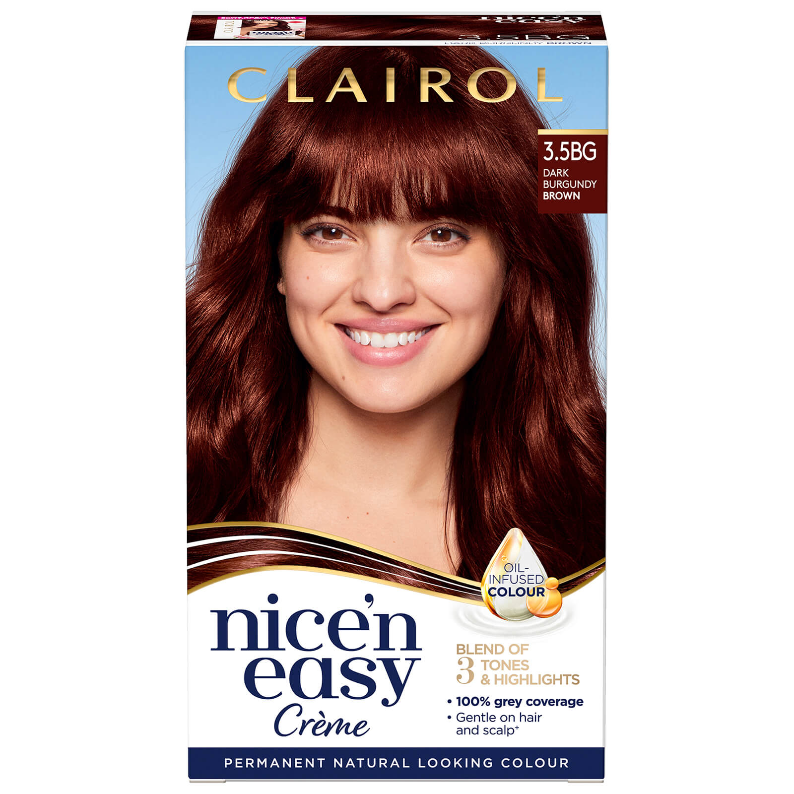 Clairol Nice' n Easy Crème Natural Looking Oil Infused Permanent Hair Dye 177ml (Various Shades) - 3.5BG Dark Burgundy Brown