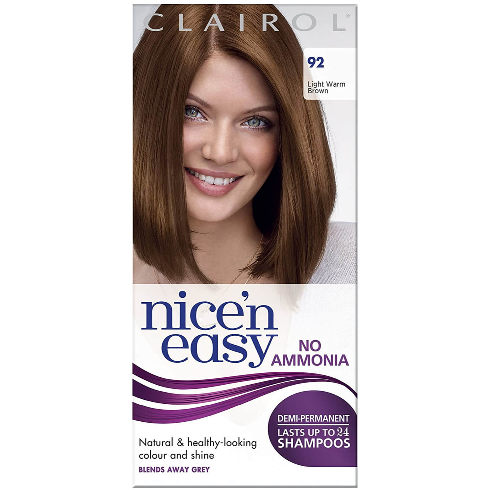Clairol Nice'n Easy Semi-Permanent Hair Dye with No Ammonia (Various Shades) - 92 Light Warm Brown