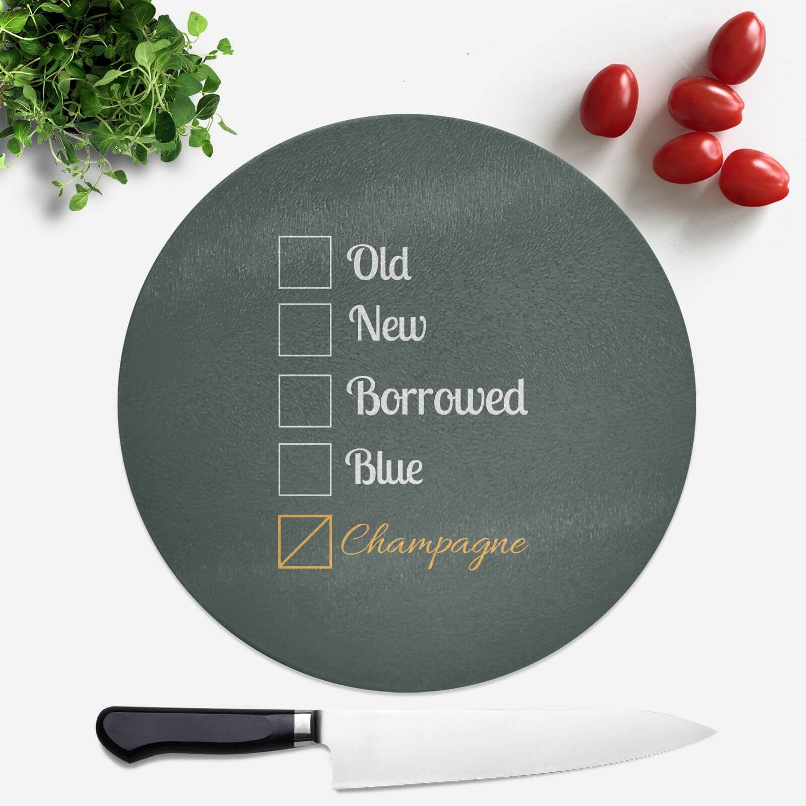Champagne Tick Box Round Chopping Board