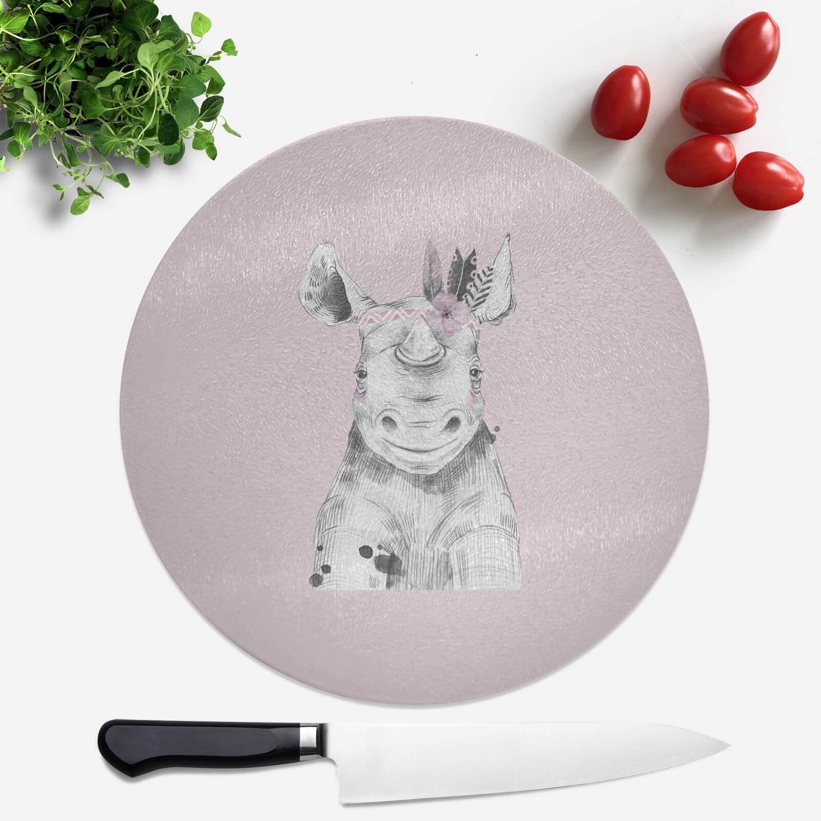 Pressed Flowers Indie Rhino Round Chopping Board