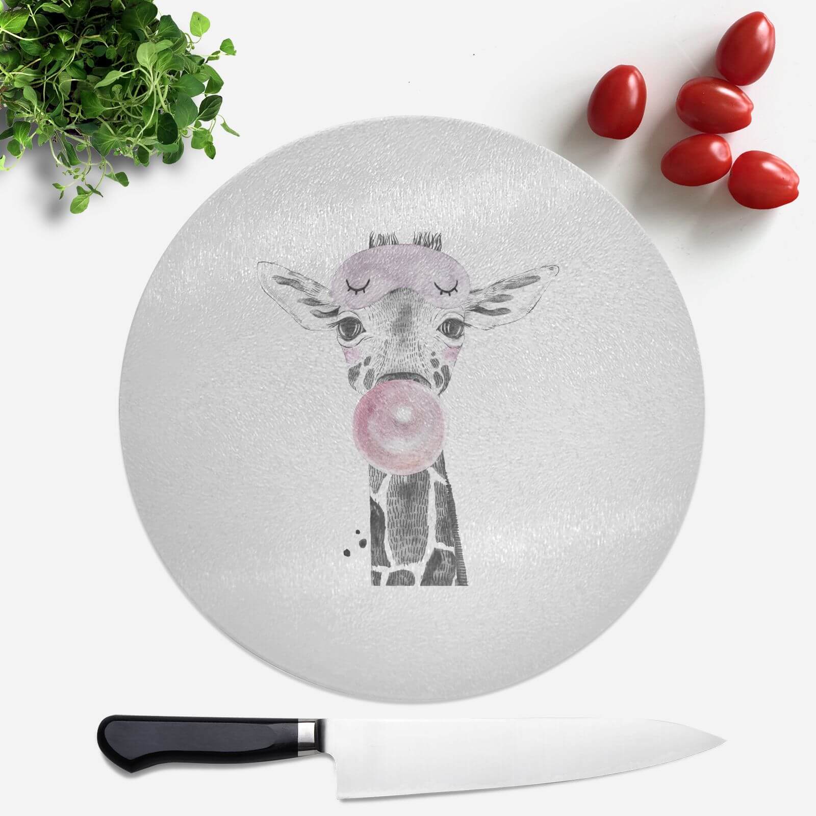 Pressed Flowers Bubblegum Giraffe Round Chopping Board