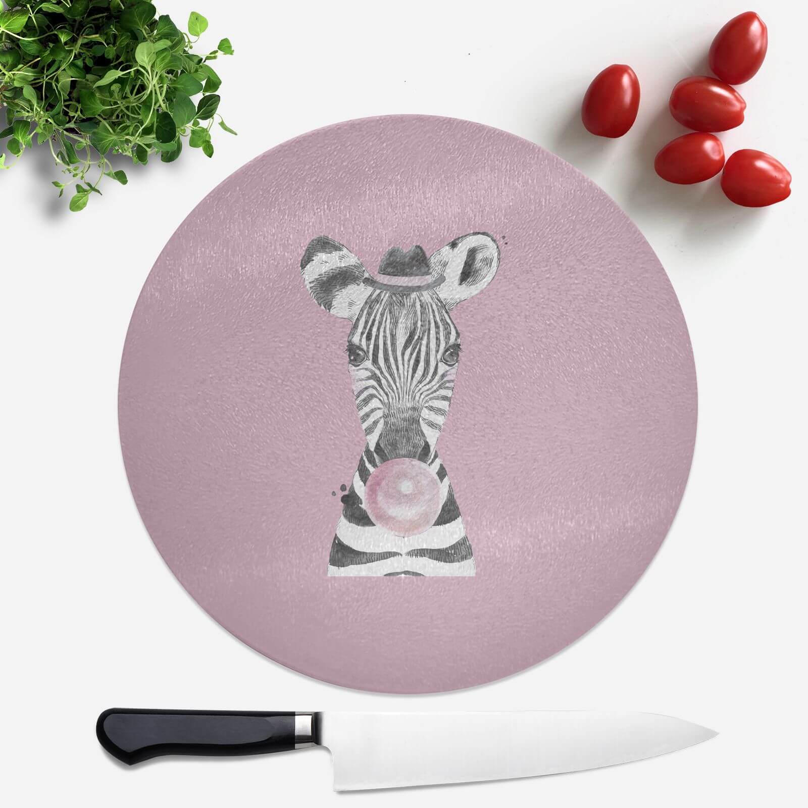 Pressed Flowers Bubblegum Zebra Round Chopping Board