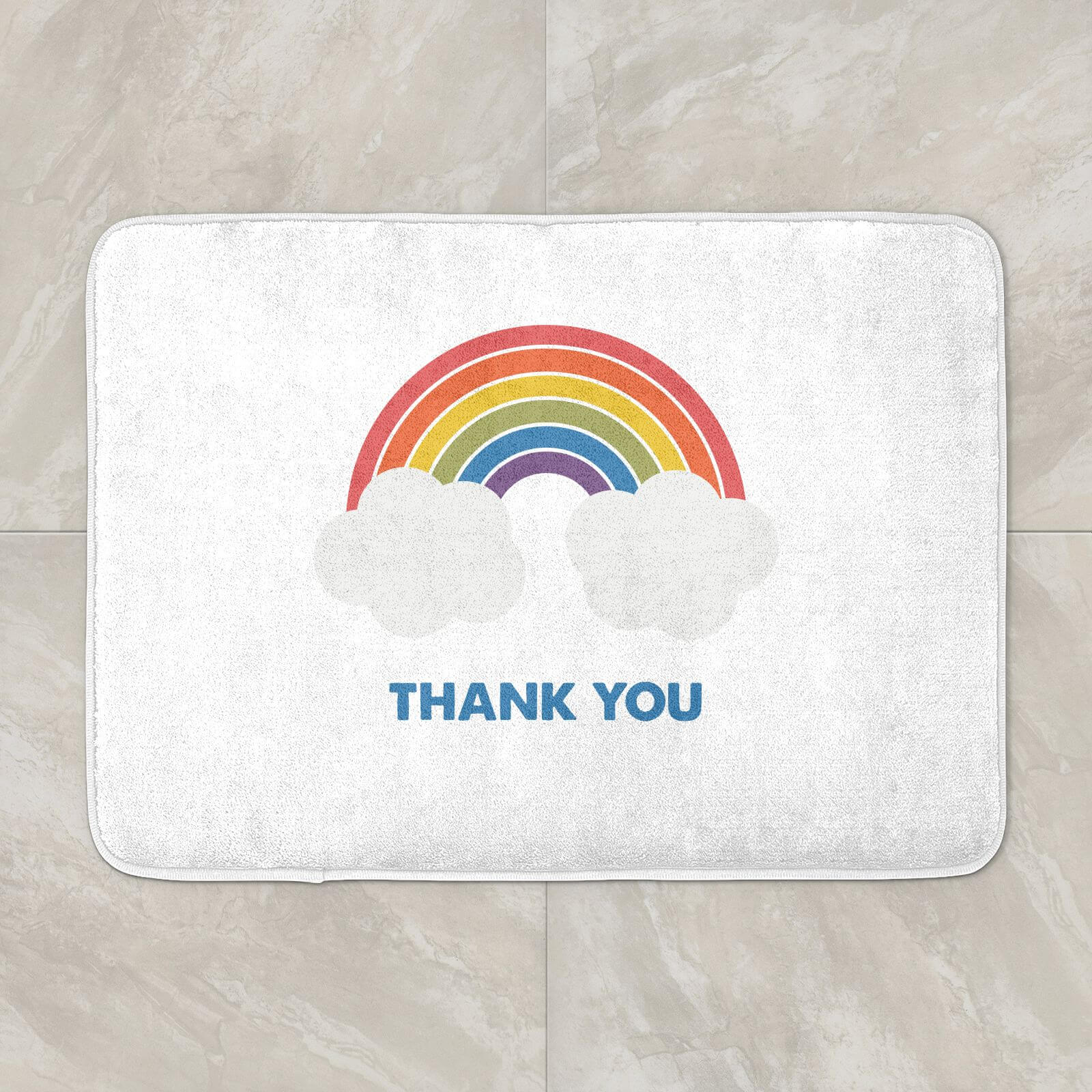 Rainbow With Clouds Thank You Bath Mat