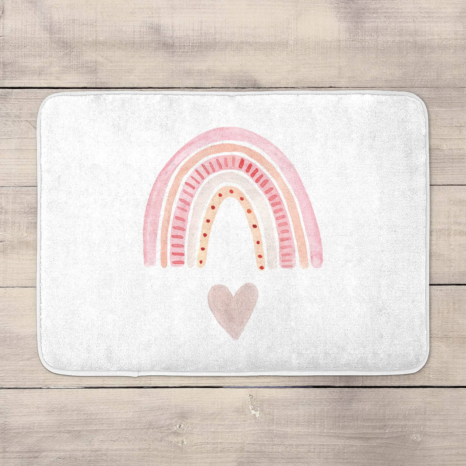 Pink Heart And Rainbow Bath Mat