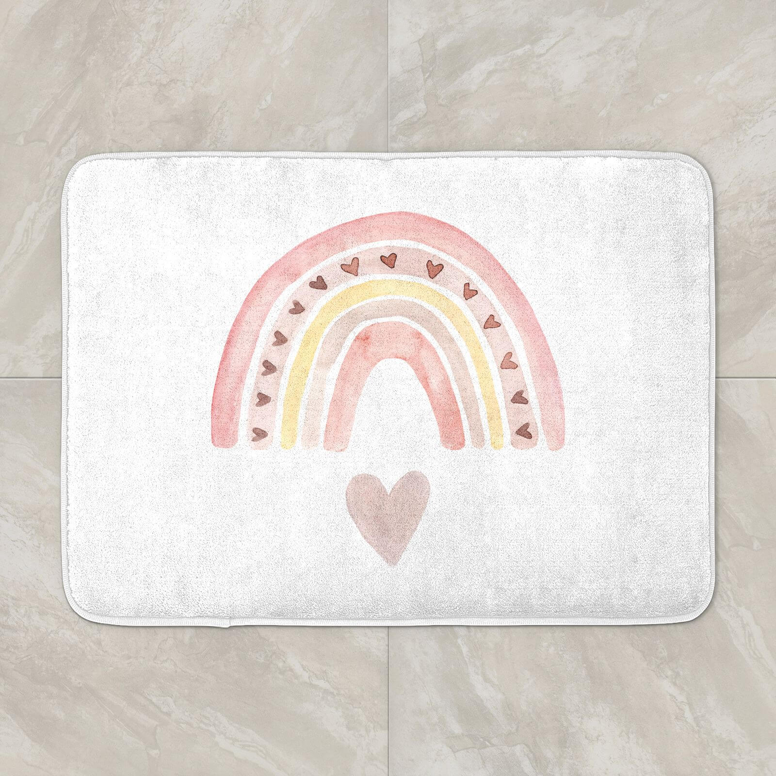 Watercolour Rainbow And Heart Bath Mat