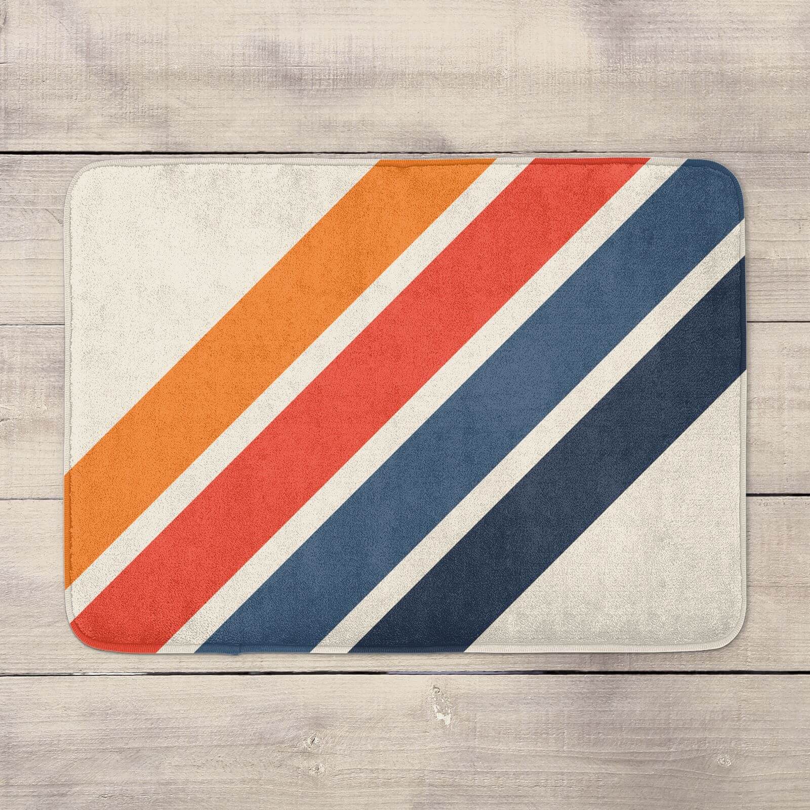 Blue Orange Retro Stripes Bath Mat
