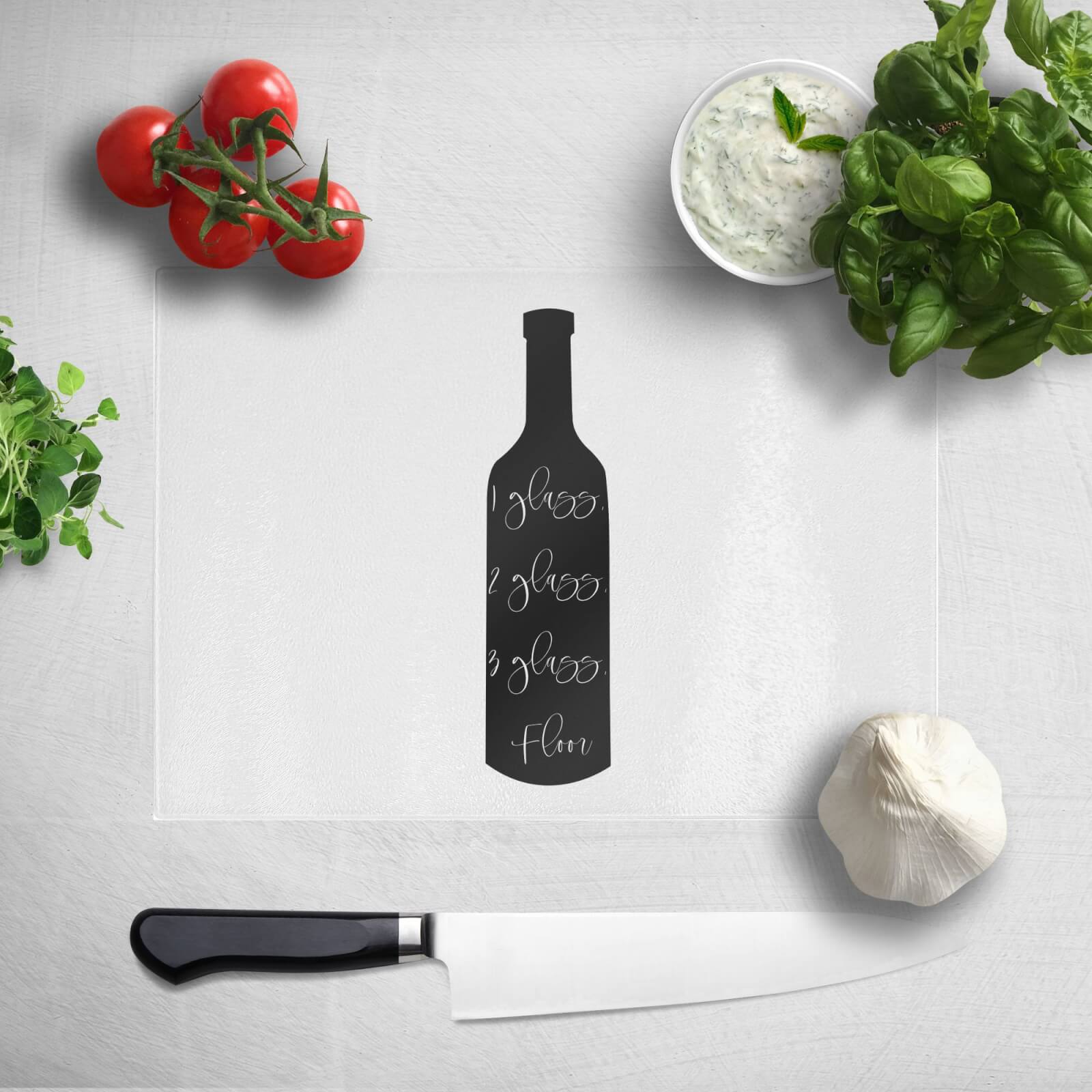 1 Glass, 2 Glass, 3 Glass, Floor. Chopping Board