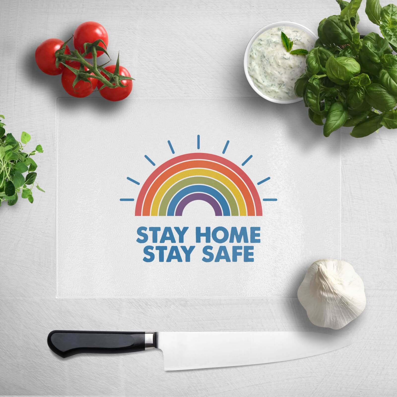 Stay Home Stay Safe Radiant Rainbow Chopping Board