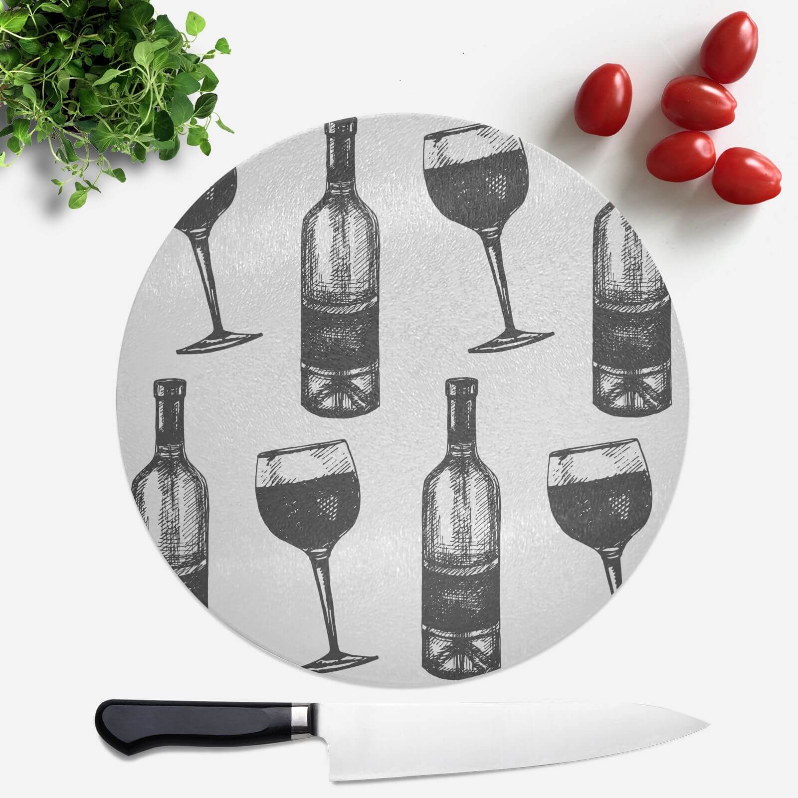 Red Wine And Bottle Round Chopping Board