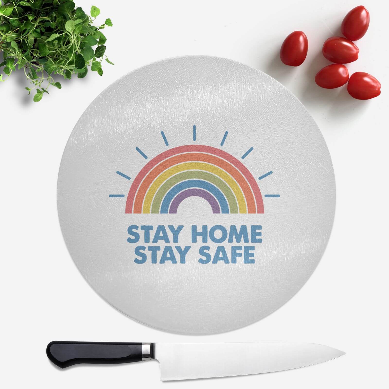 Stay Home Stay Safe Radiant Rainbow Round Chopping Board