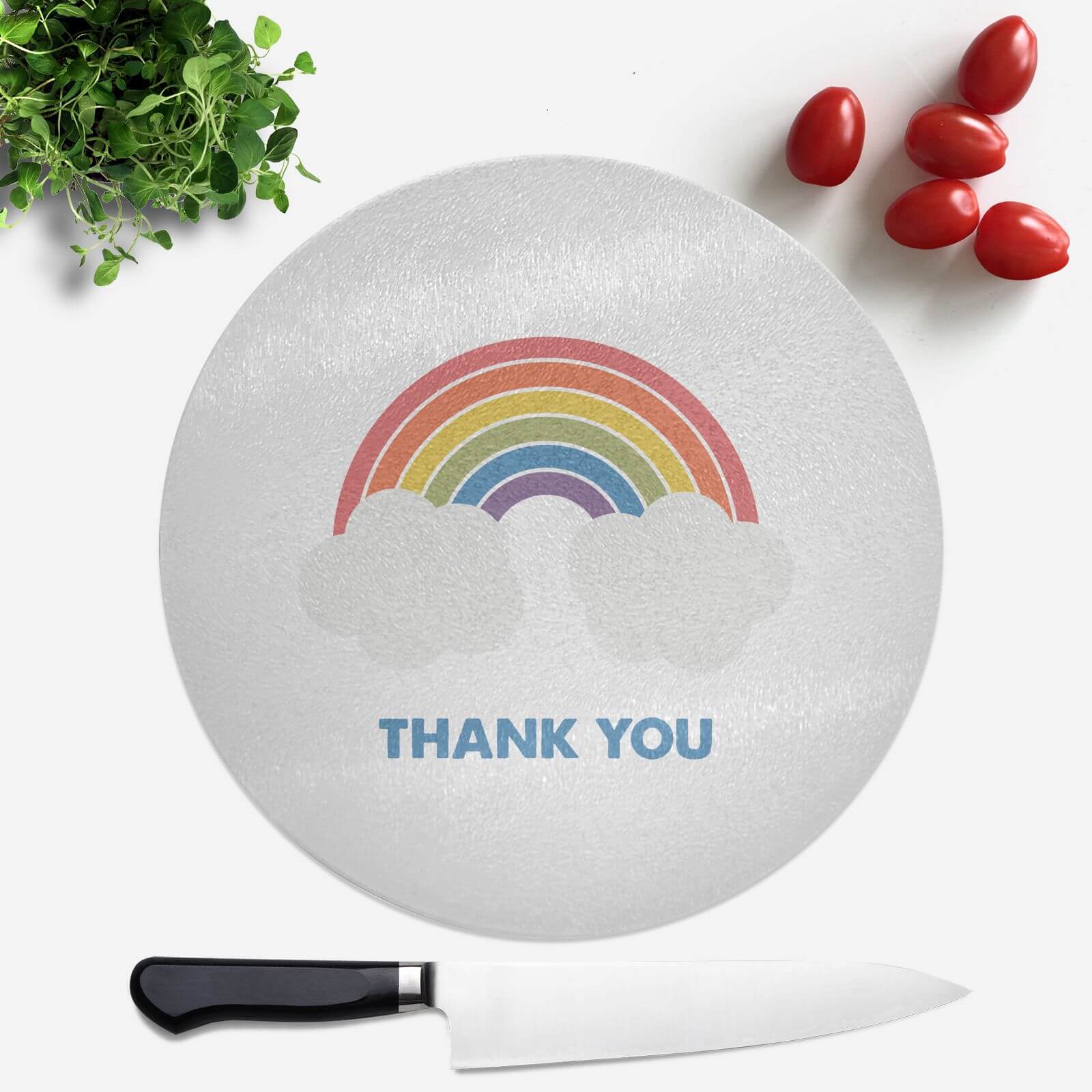 Rainbow With Clouds Thank You Round Chopping Board