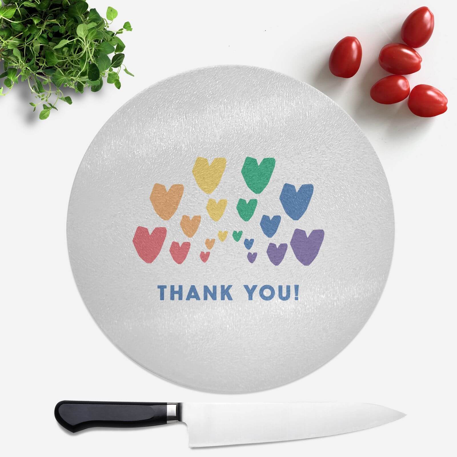 Thank You Rainbow Hearts Round Chopping Board