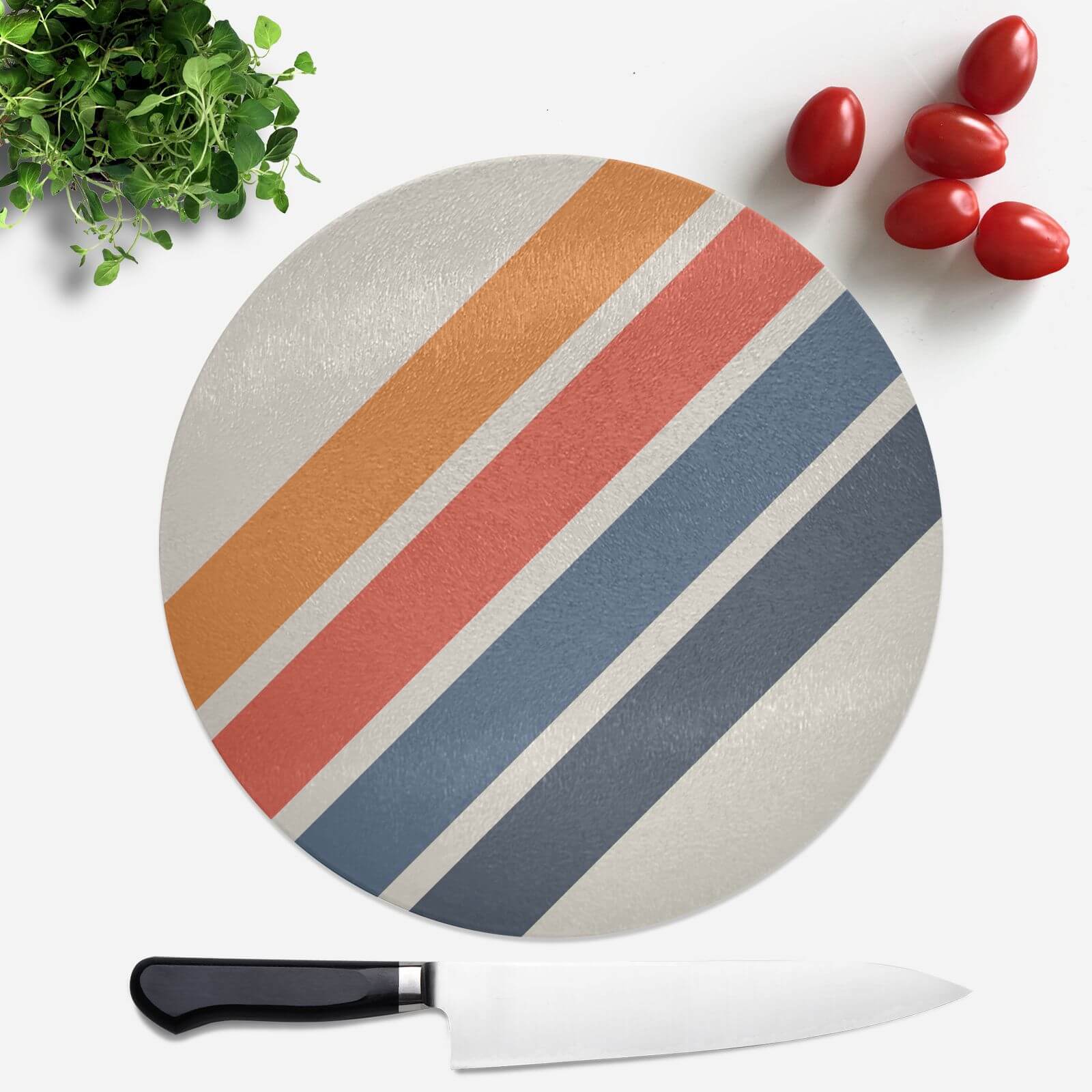 Blue Orange Retro Stripes Round Chopping Board