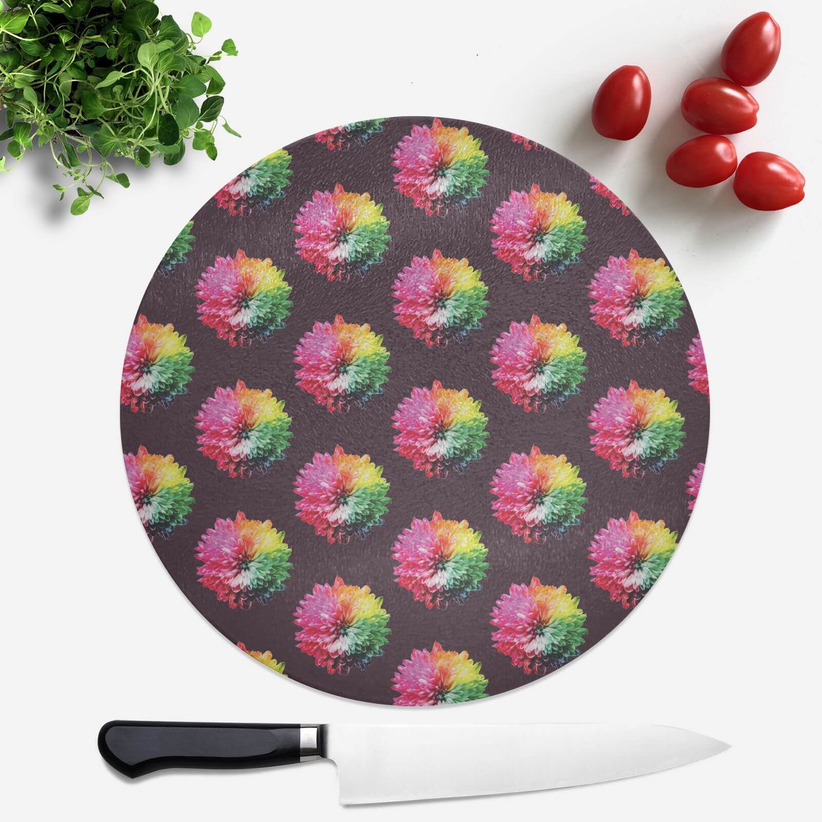 Fluro Flower Pattern Dark Round Chopping Board