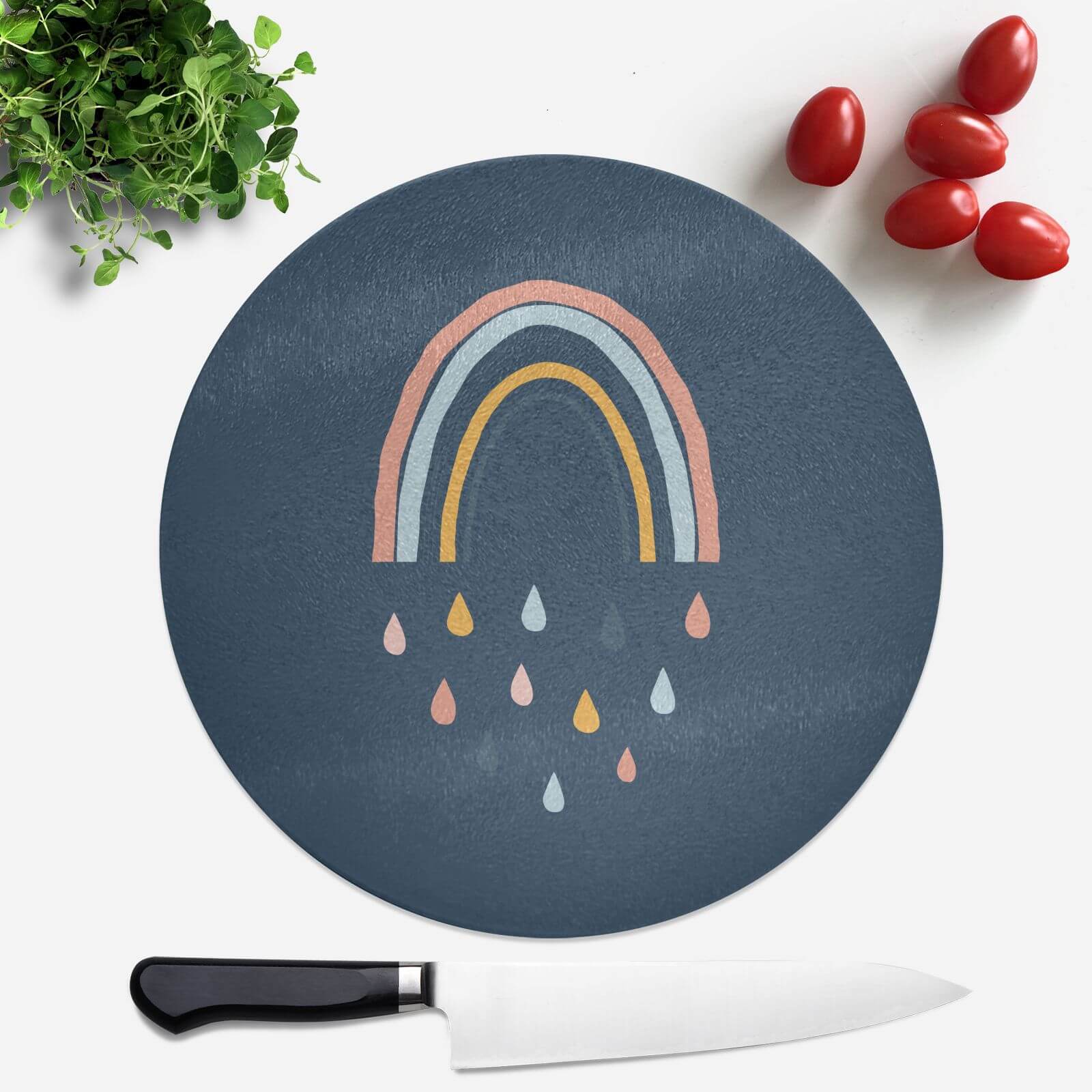 Rainbow And Rain Fall Round Chopping Board