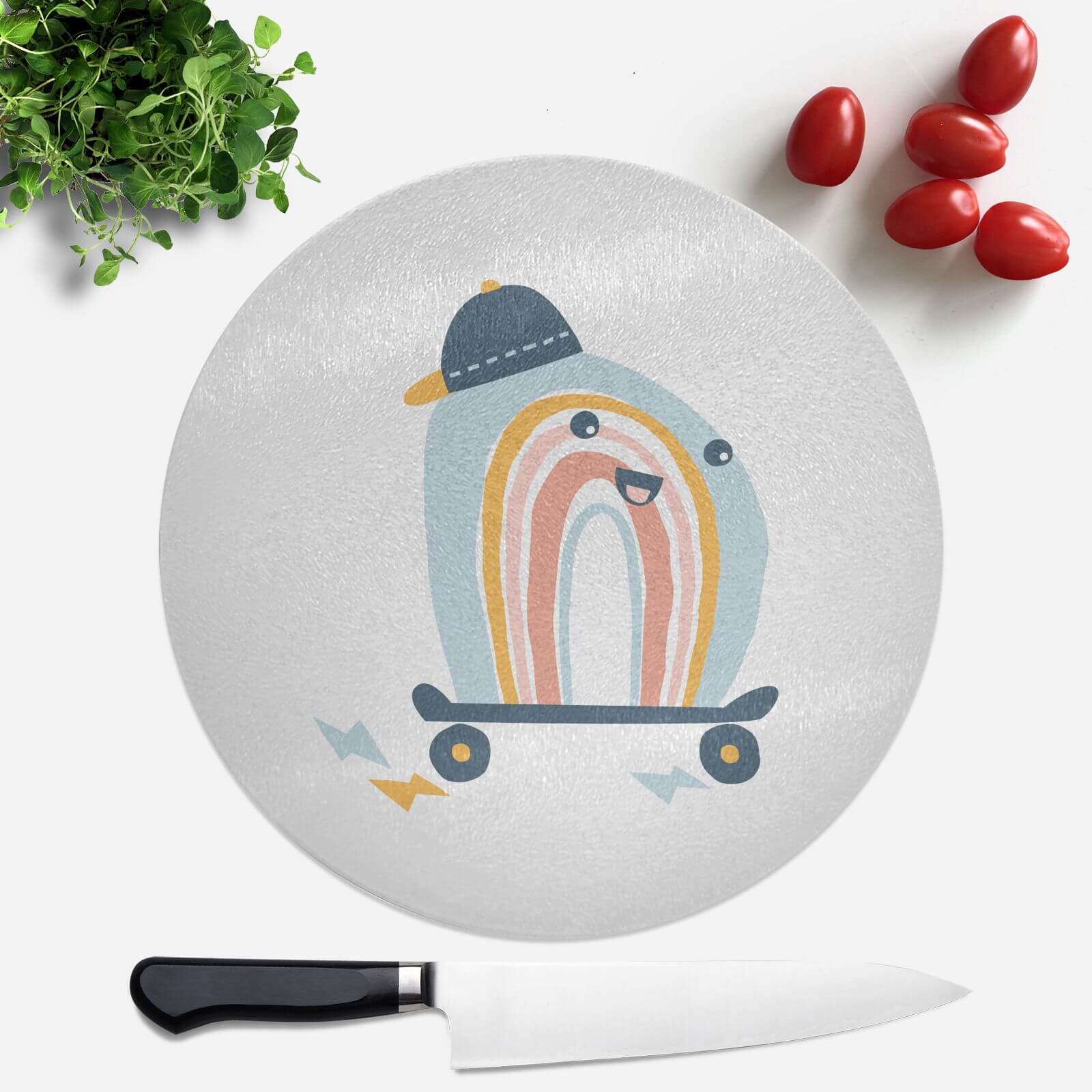 Skating Rainbow Round Chopping Board