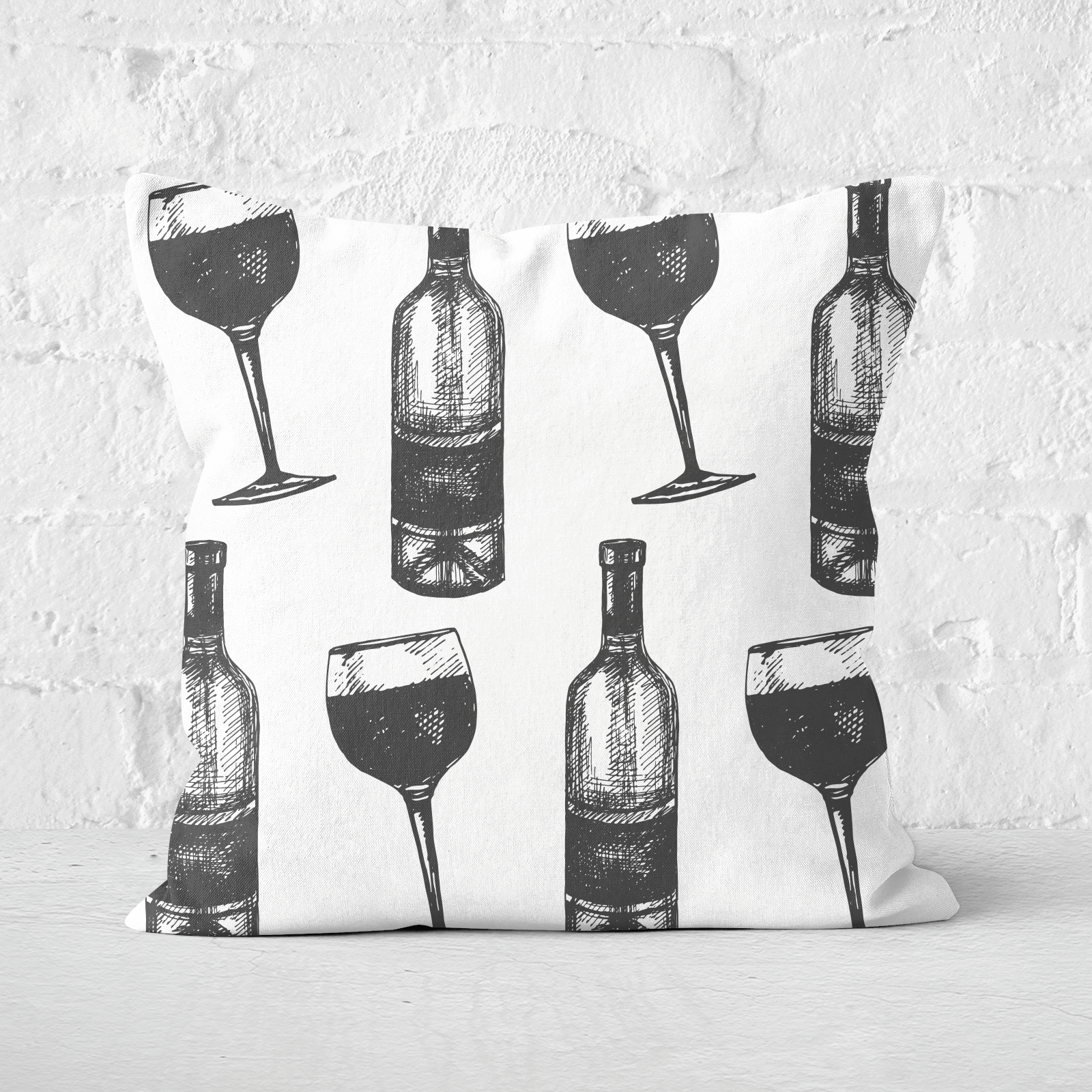 Red Wine And Bottle Square Cushion - 60x60cm - Soft Touch