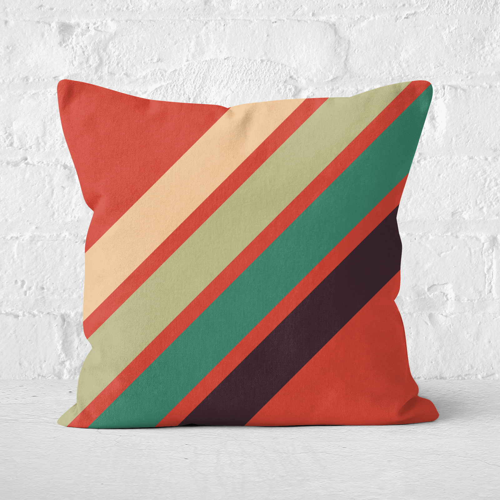 Green Retro Stripe Square Cushion - 60x60cm - Soft Touch
