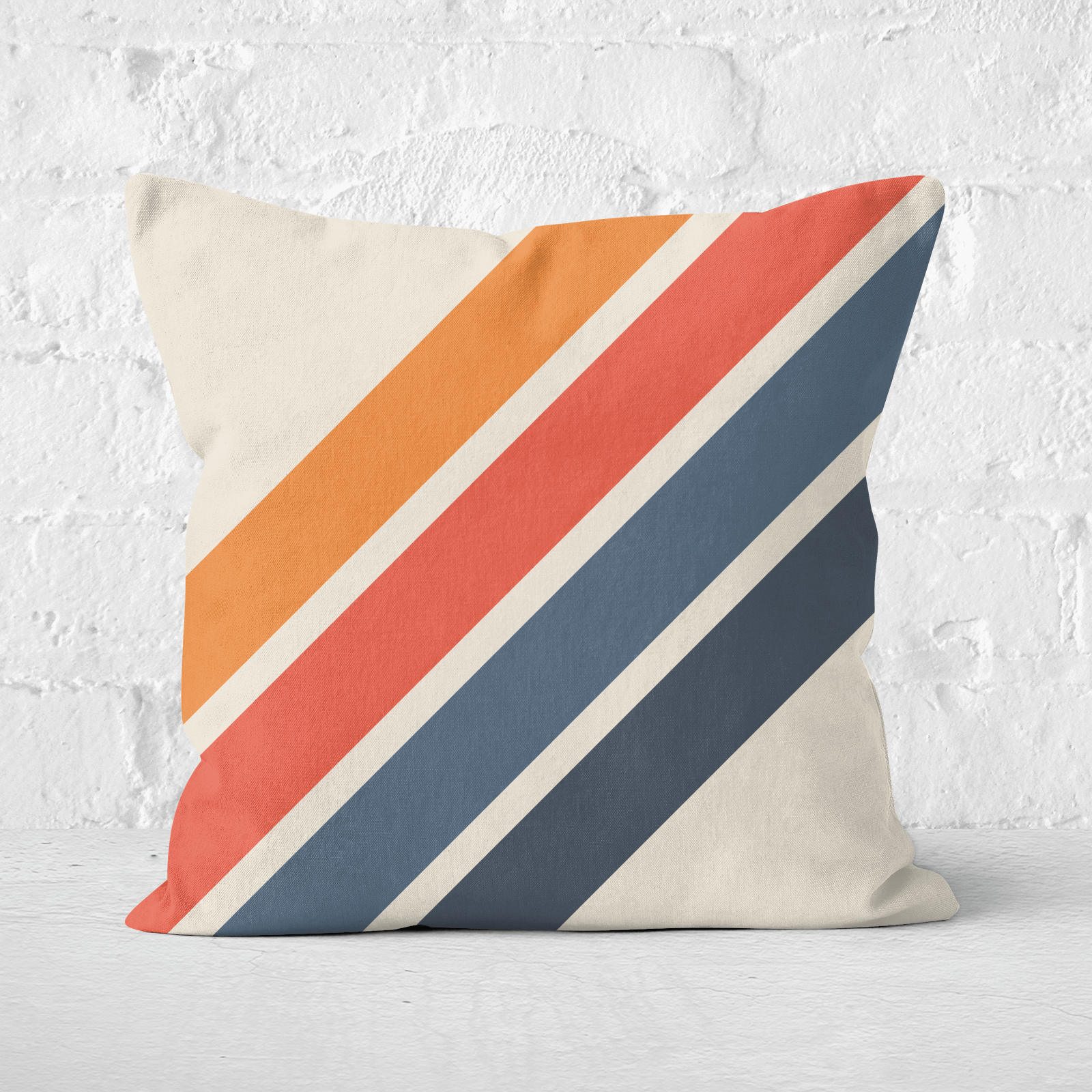 Blue Orange Retro Stripes Square Cushion - 60x60cm - Soft Touch