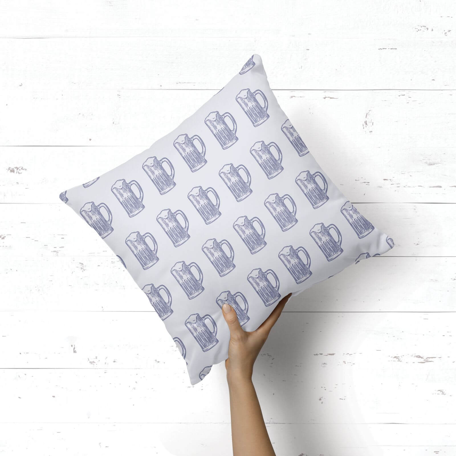 Beer Glass Pattern Square Cushion - 40x40cm - Soft Touch