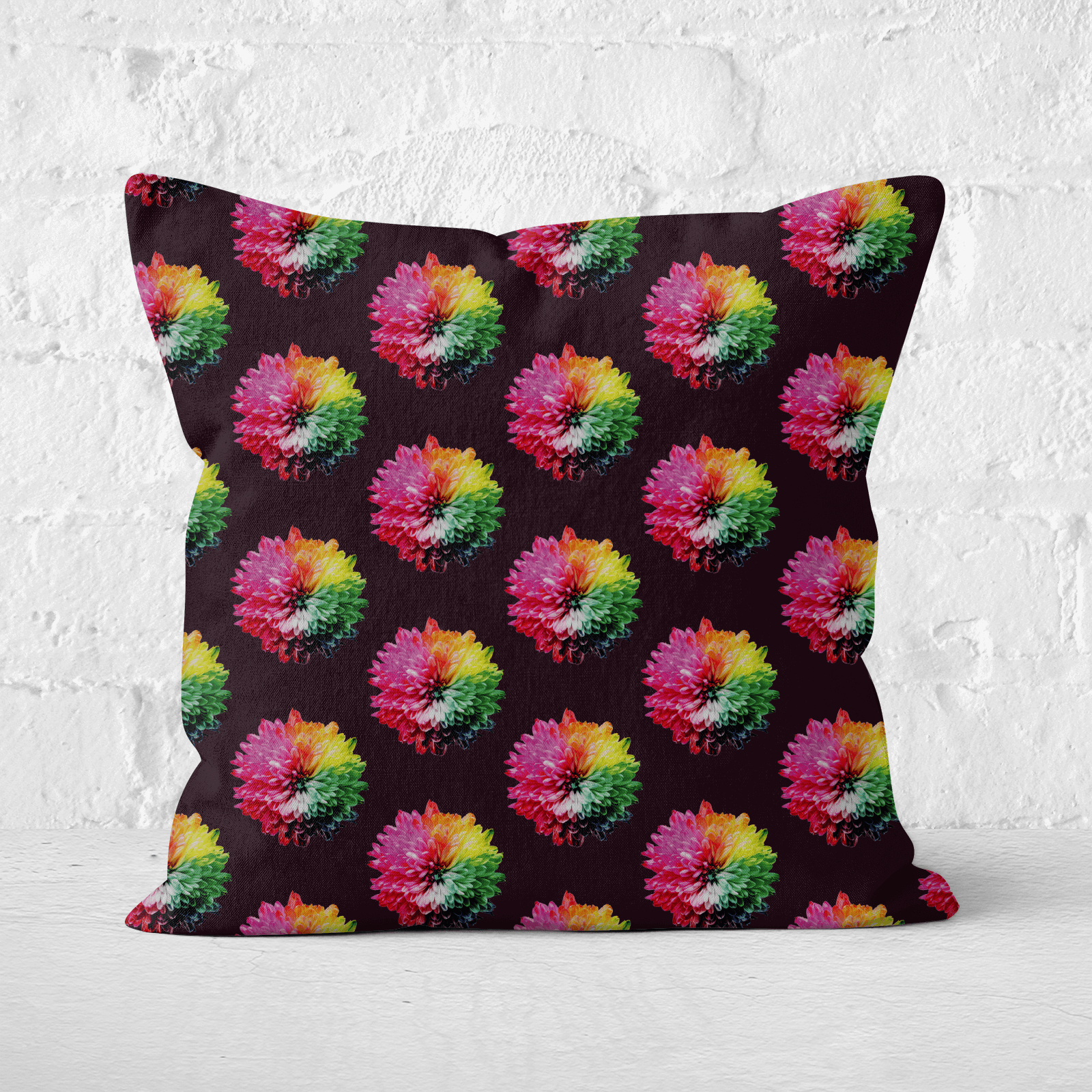 Fluro Flower Pattern Dark Square Cushion - 60x60cm - Soft Touch