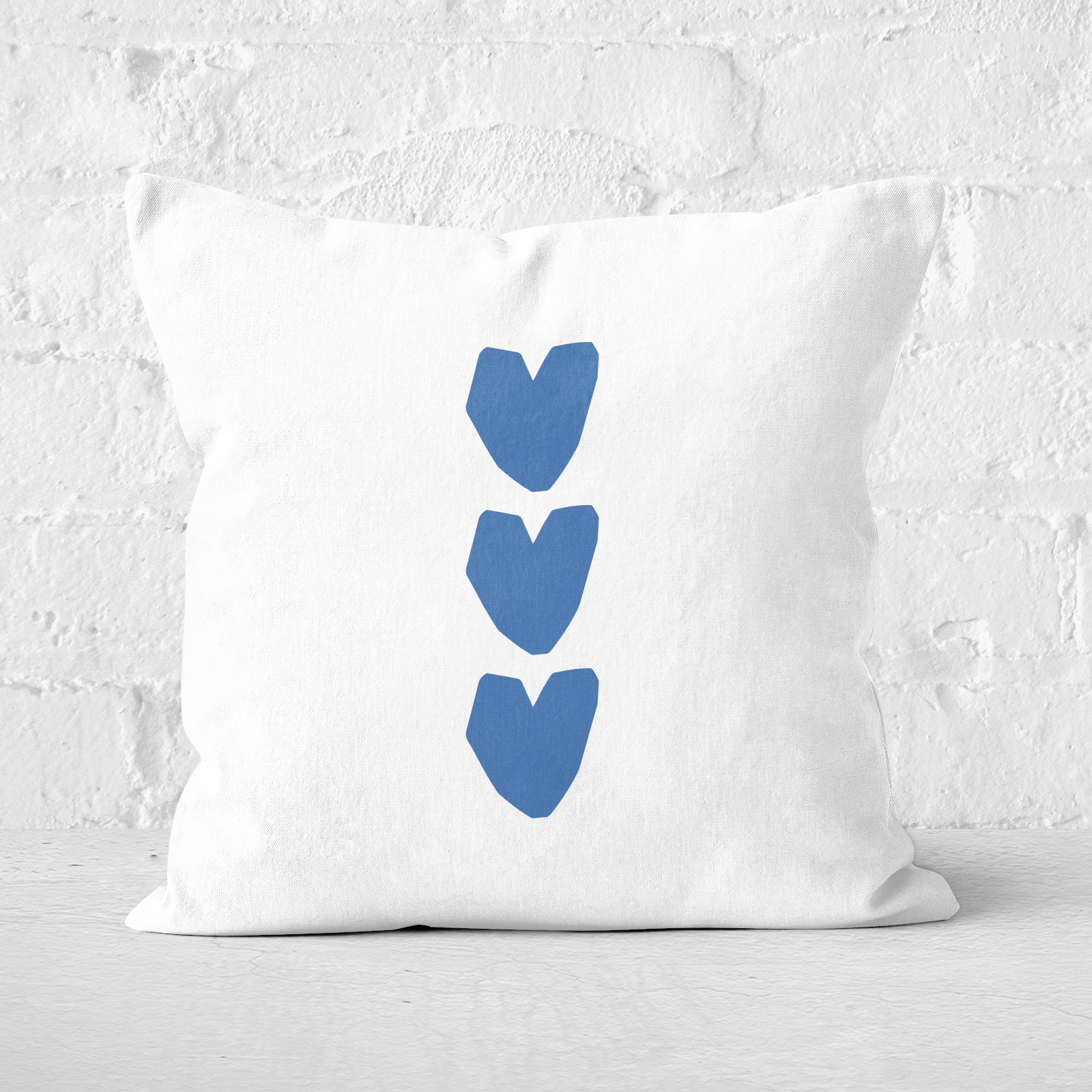 Three Blue Hearts Square Cushion - 60x60cm - Soft Touch