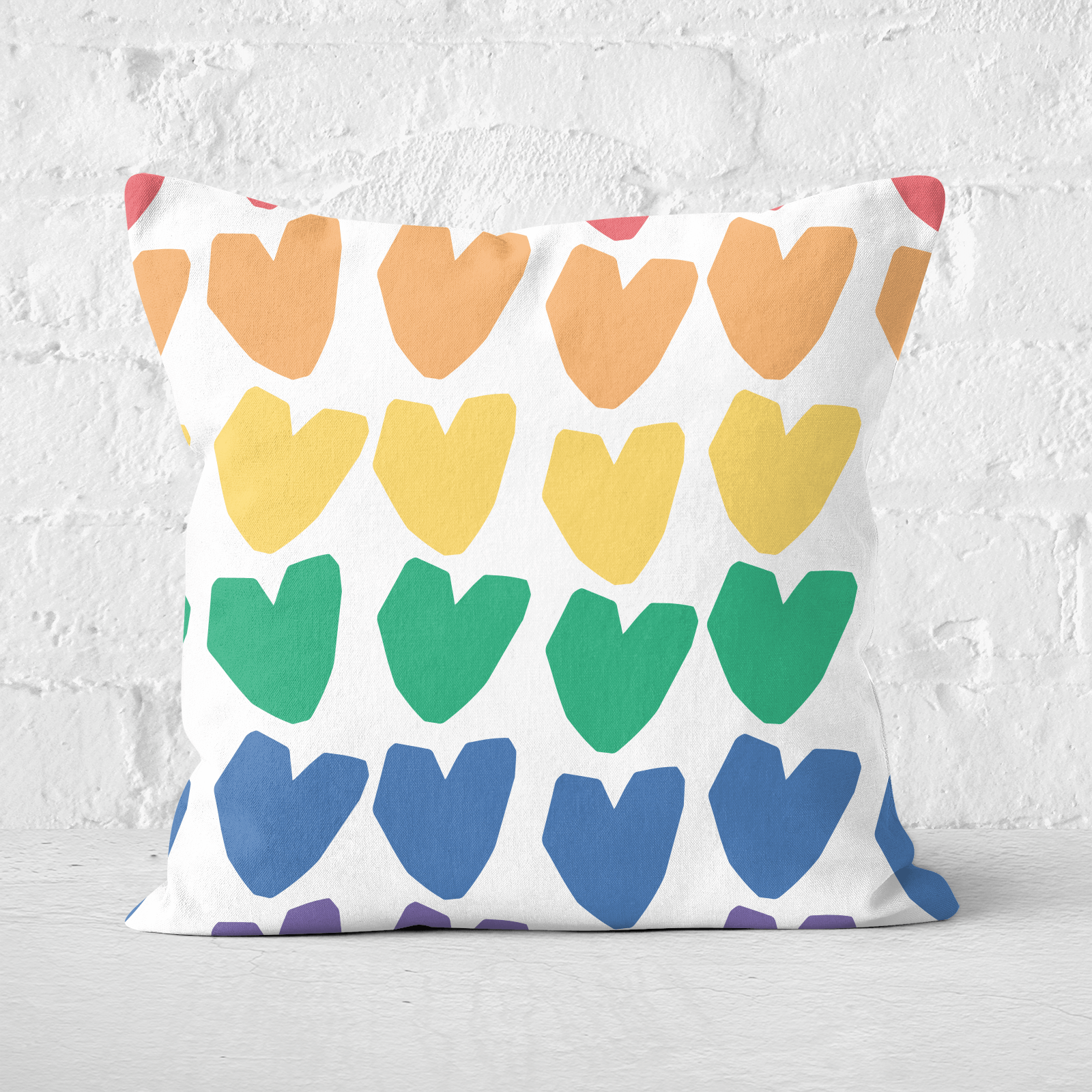 Rainbow Hearts Square Cushion - 60x60cm - Soft Touch