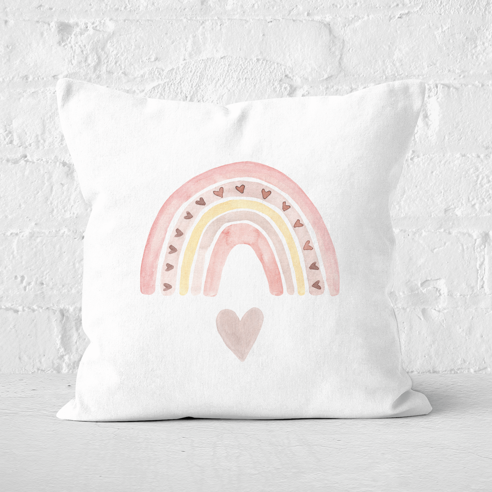 Watercolour Rainbow And Heart Square Cushion - 60x60cm - Soft Touch