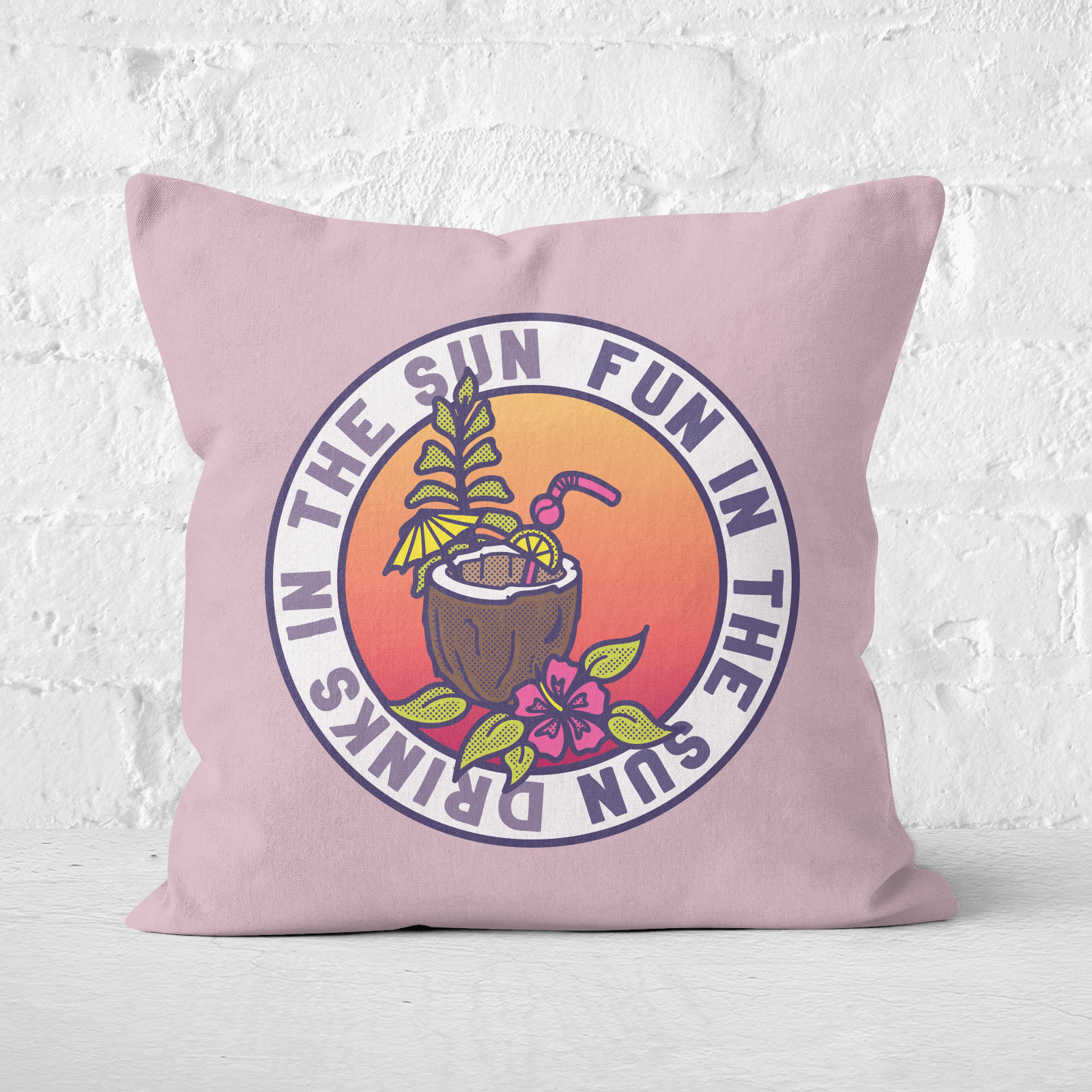 Fun In The Sun Drinks In The Sun Square Cushion - 60x60cm - Soft Touch