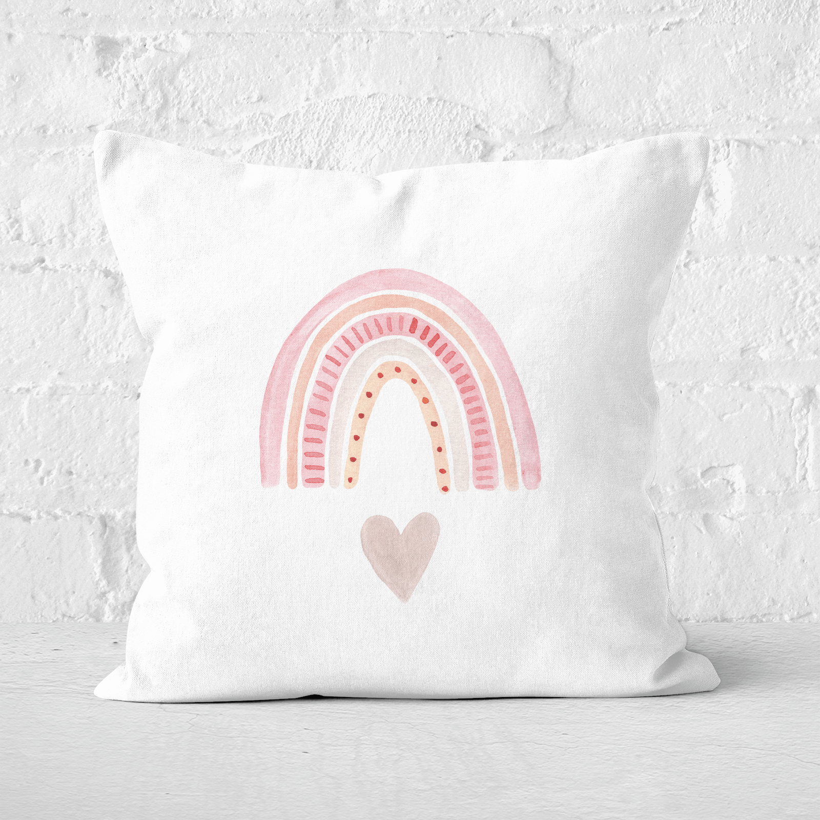 Pink Heart And Rainbow Square Cushion - 60x60cm - Soft Touch