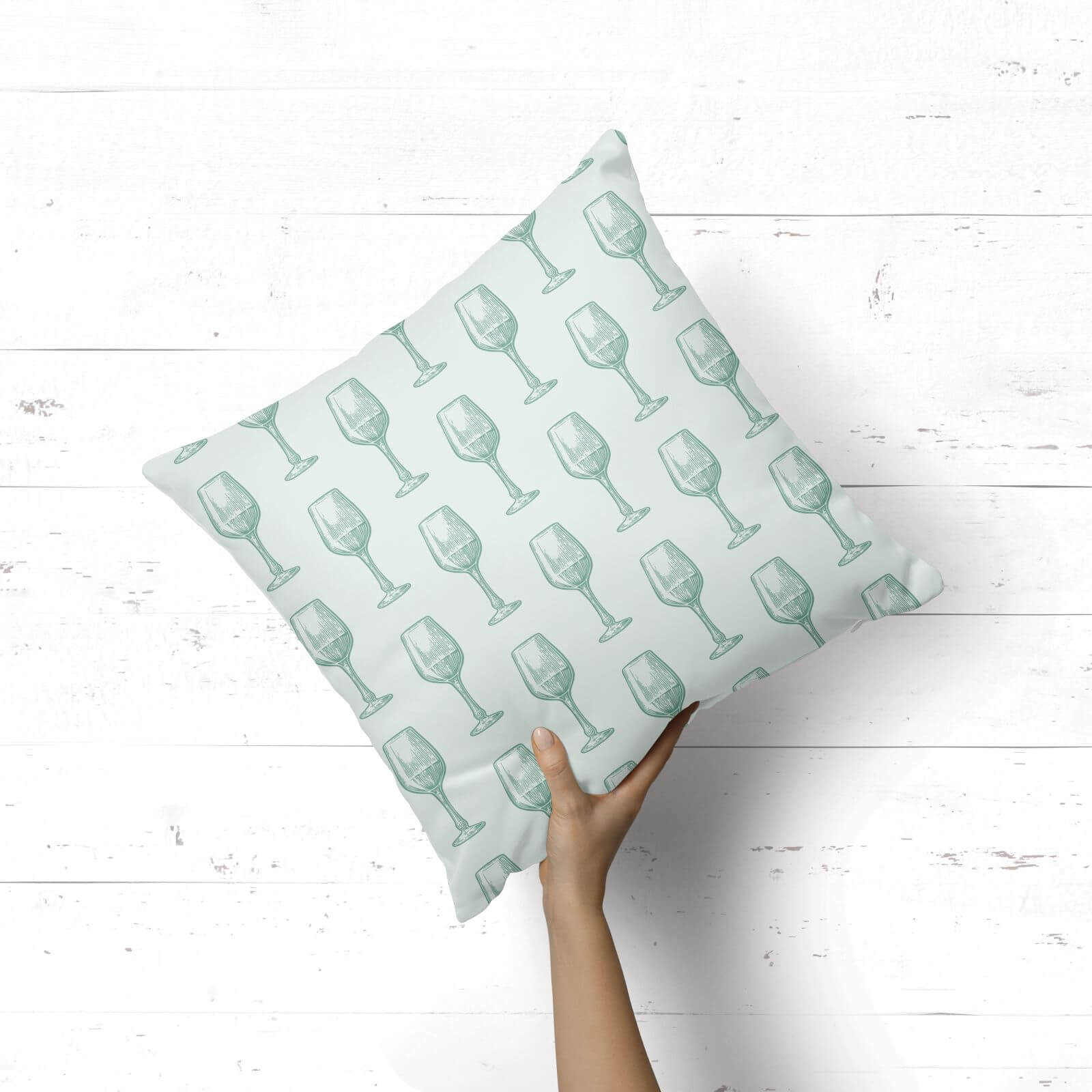 Wine Glass Pattern Square Cushion - 40x40cm - Soft Touch