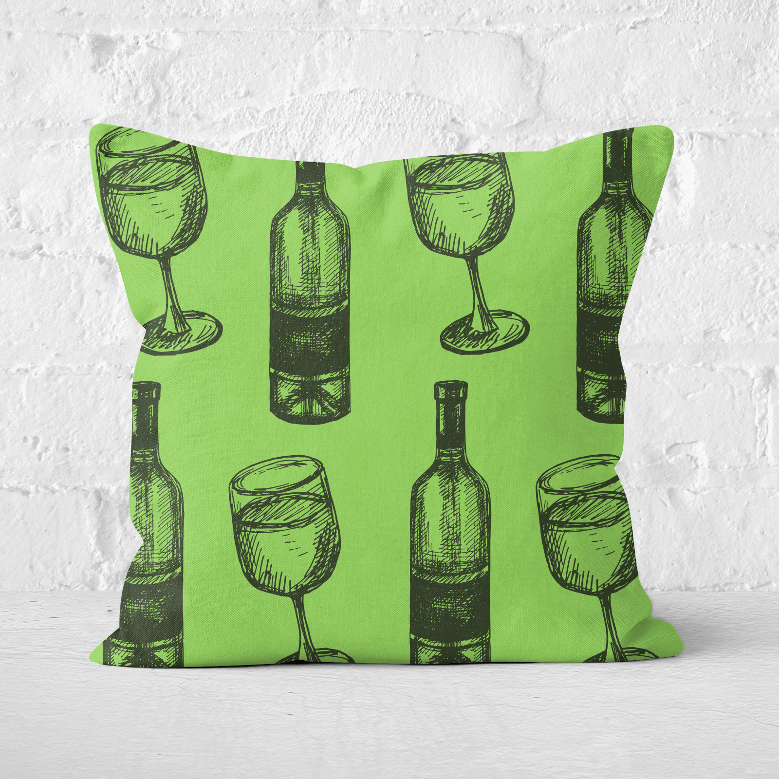 White Wine And Bottle Square Cushion - 60x60cm - Soft Touch