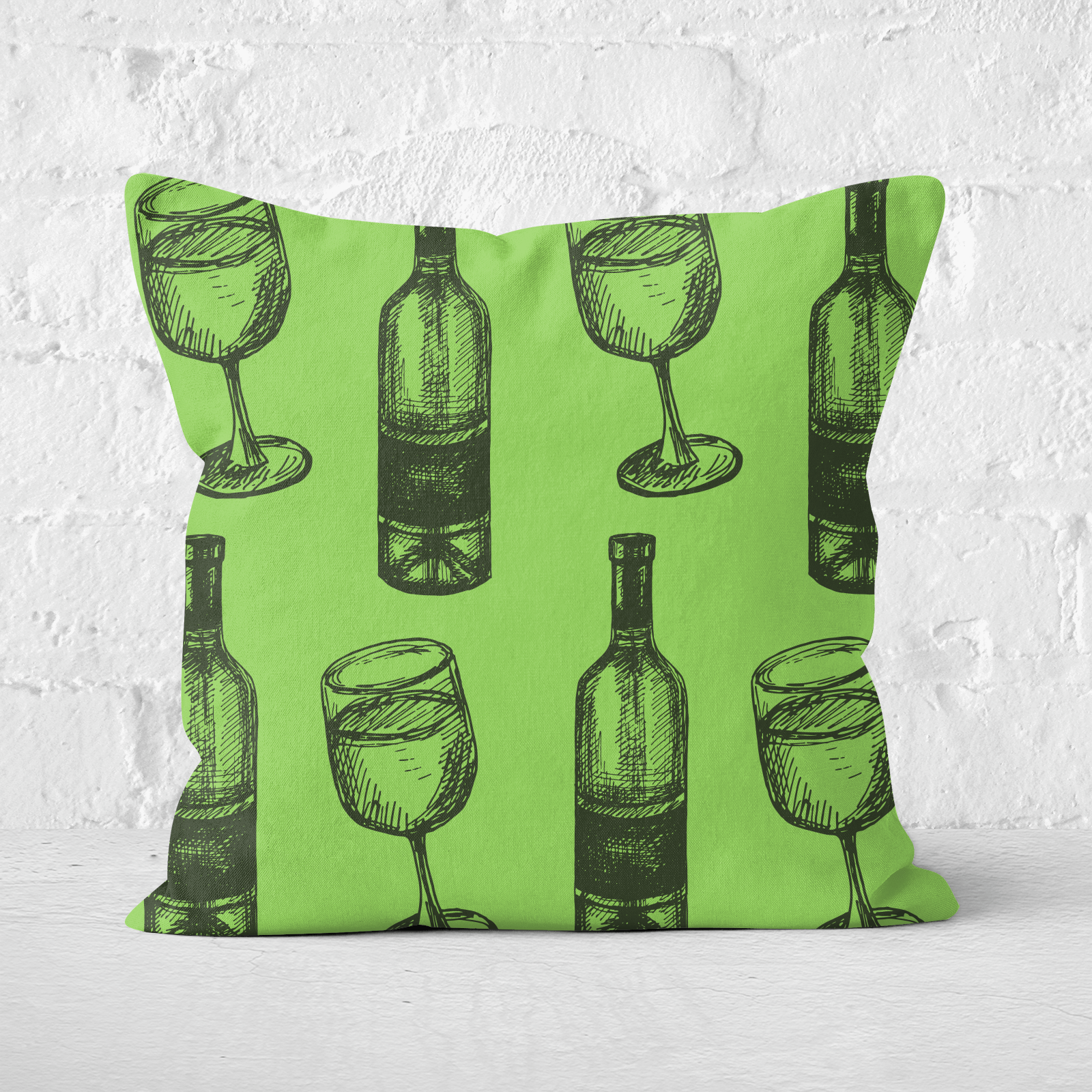 White Wine And Bottle Square Cushion - 50x50cm - Soft Touch