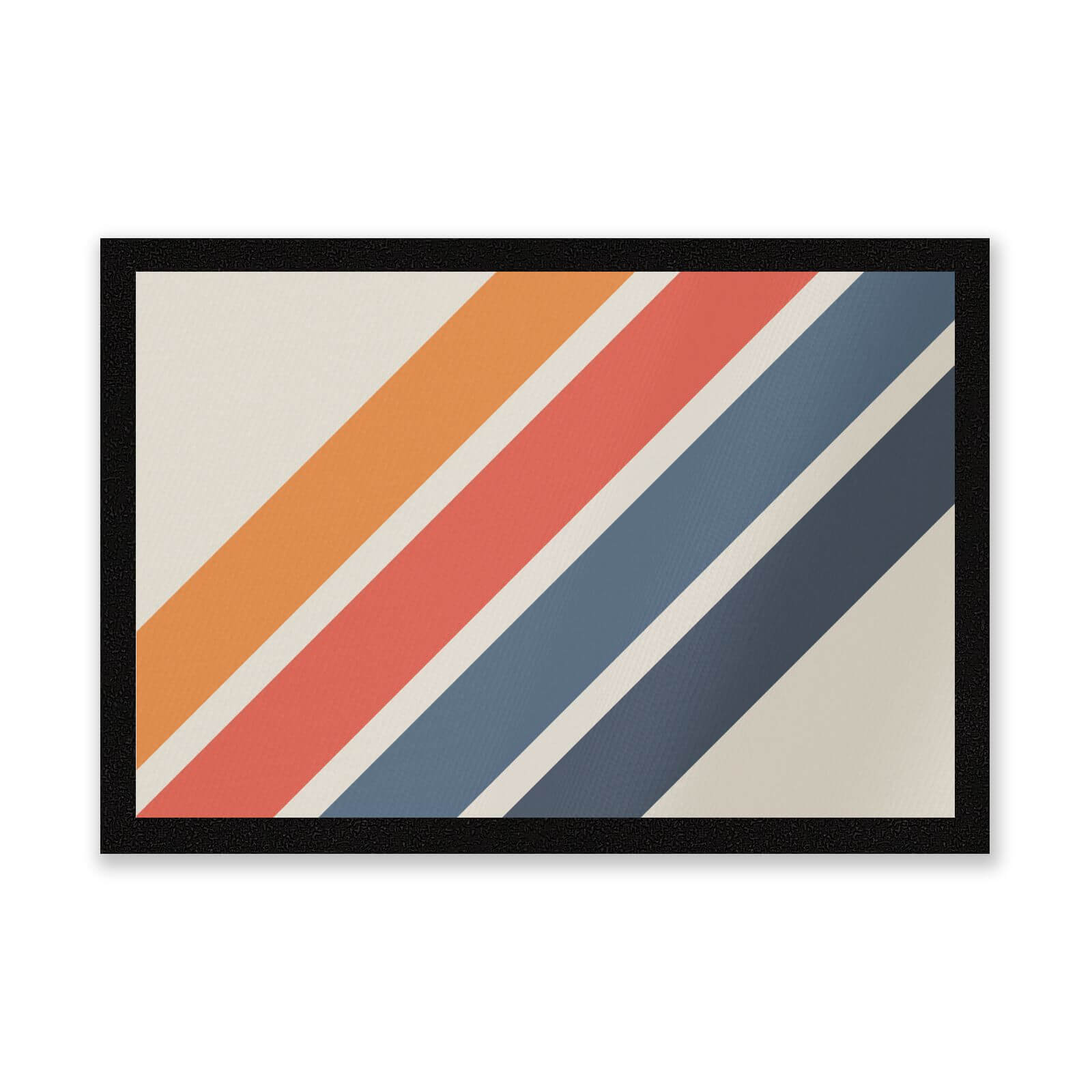 Blue Orange Retro Stripes Entrance Mat