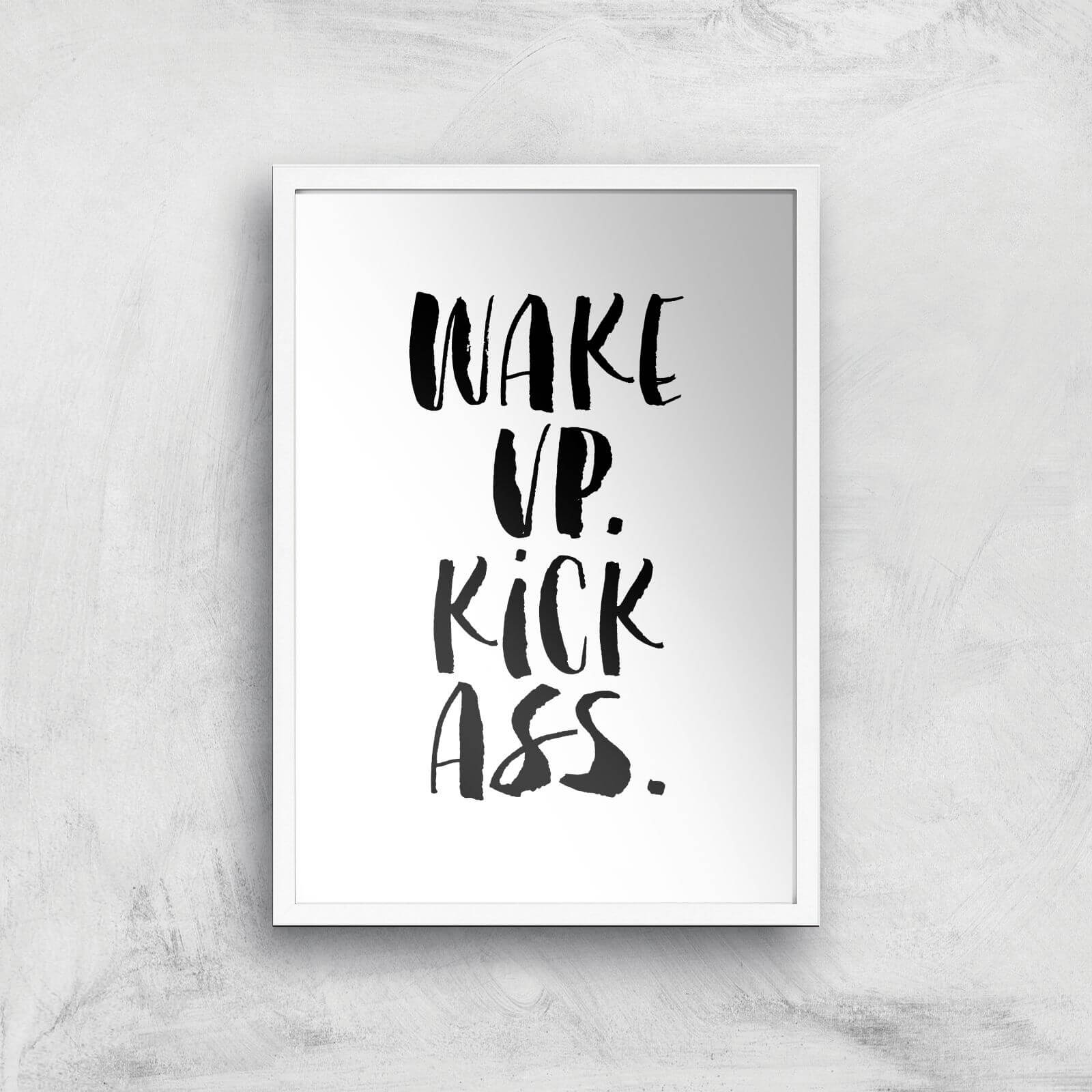 The Motivated Type Wake Up Kick Ass Watercolour Giclee Art Print - A2 - White Frame