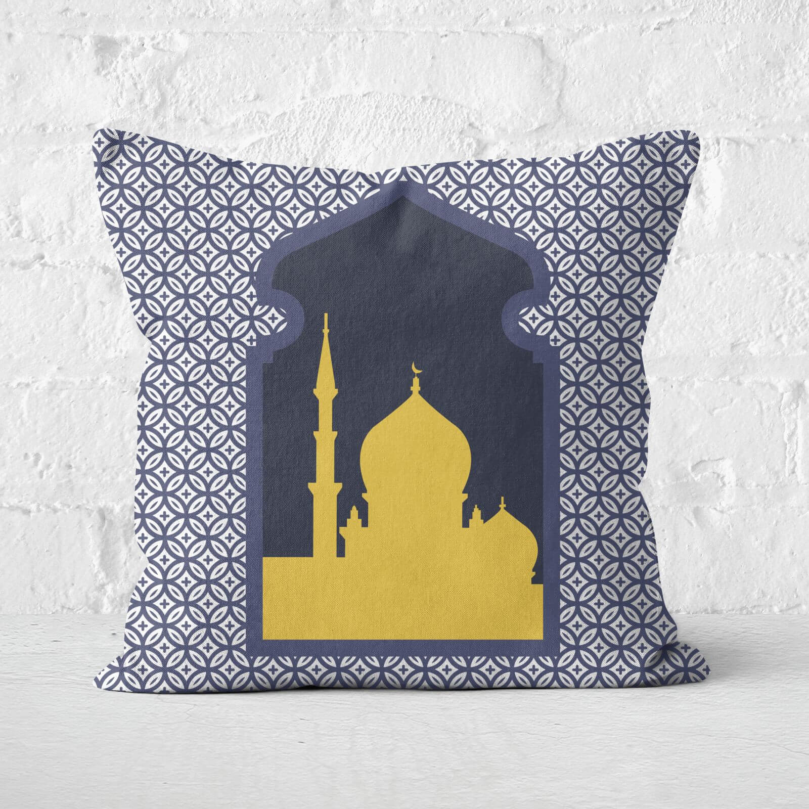 Eid Mubarak Circle Print With Window Square Cushion - 60x60cm - Soft Touch
