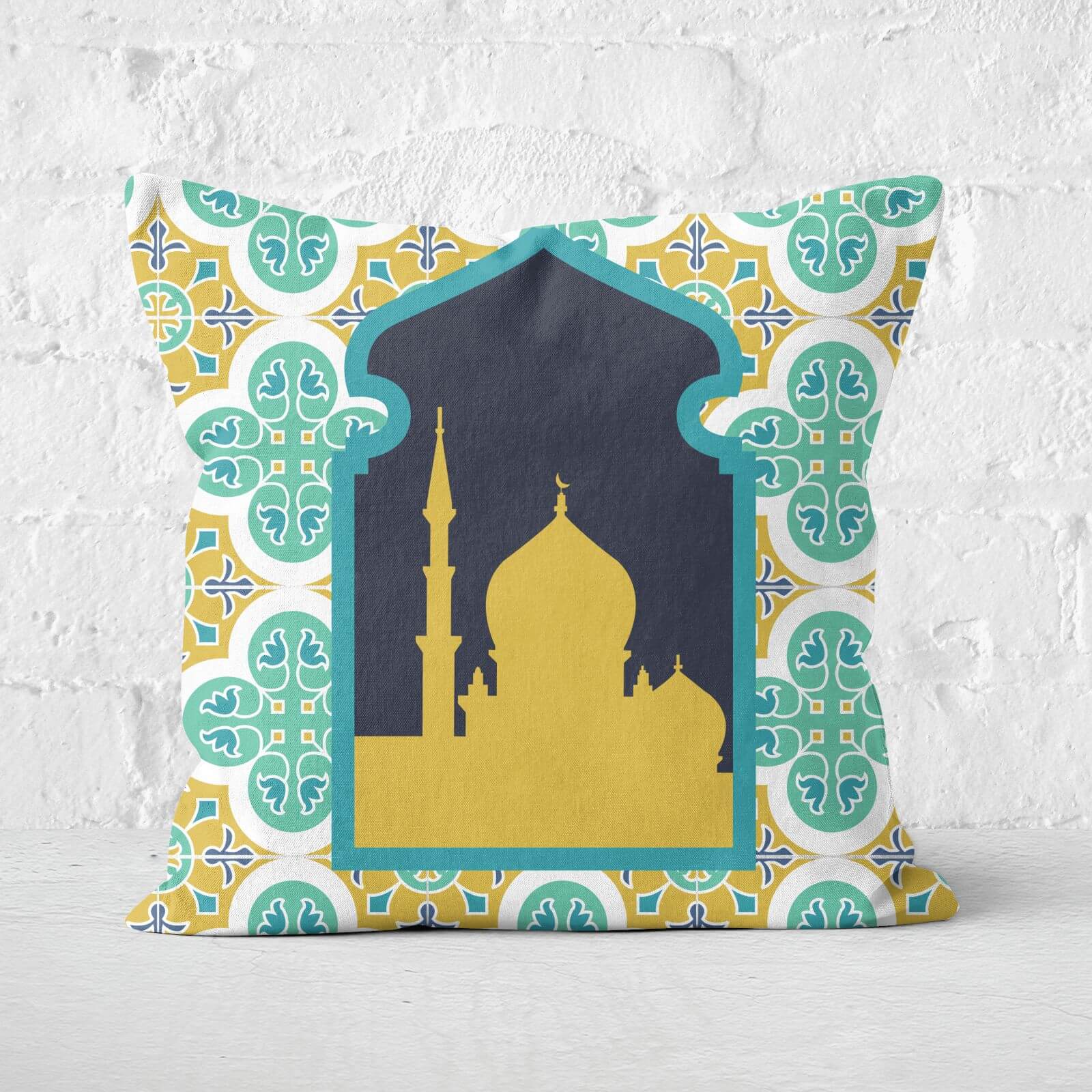 Eid Mubarak Summer Print With Window Square Cushion - 50x50cm - Soft Touch
