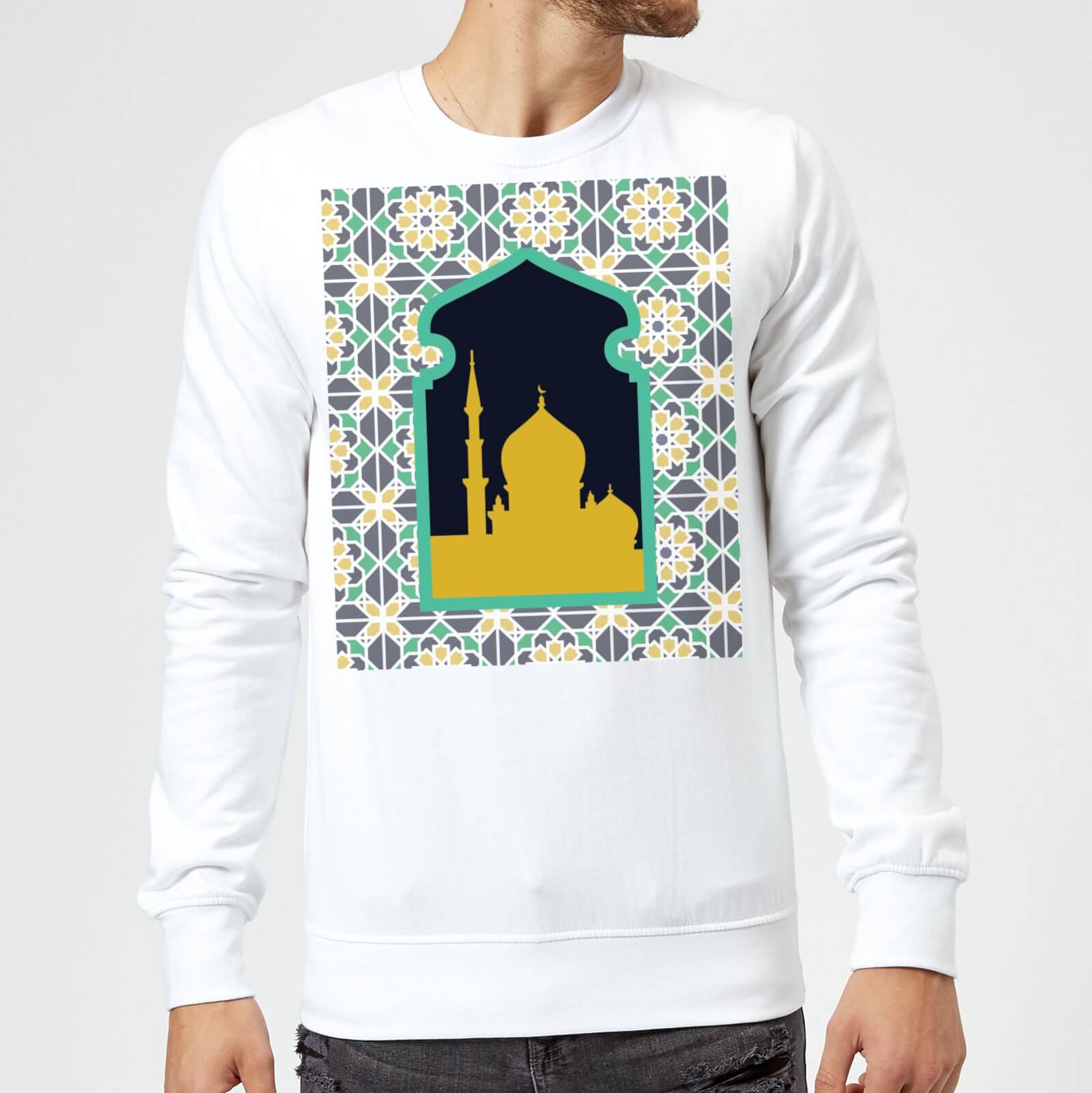 Eid Mubarak Earth Tone Print And Window Frame Sweatshirt - White - S - White