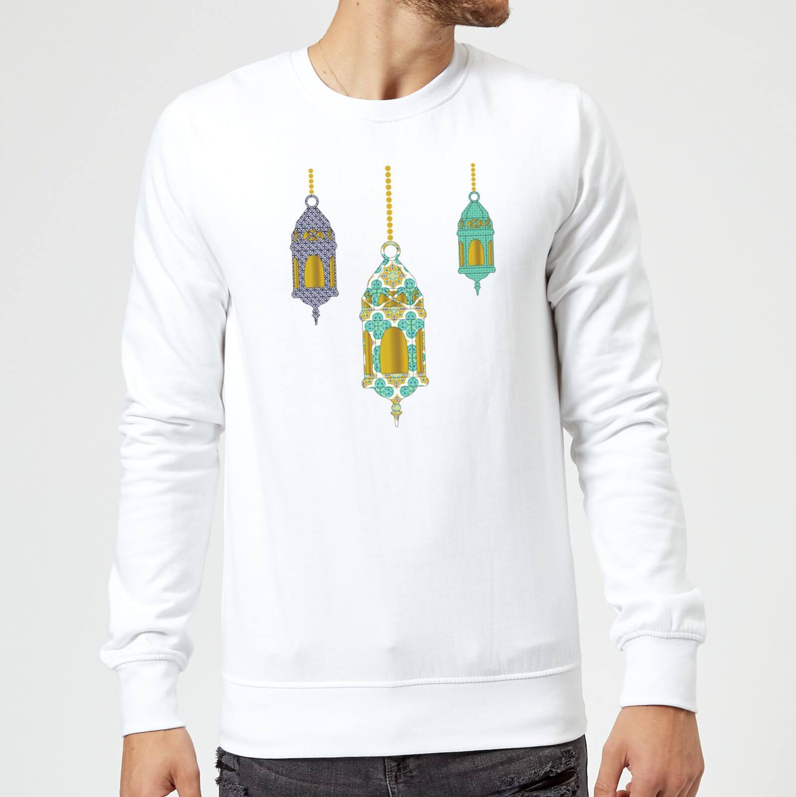 Eid Mubarak Lamps Sweatshirt - White - S - White