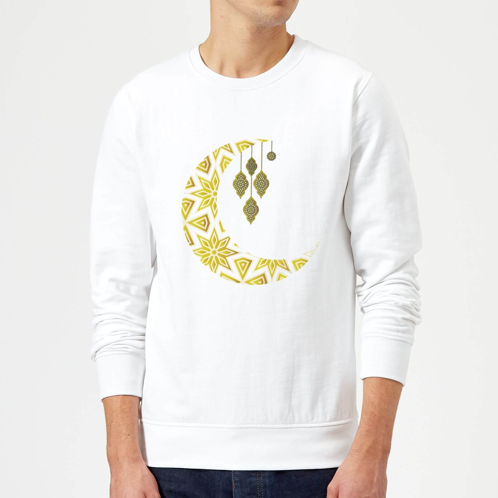 Eid Mubarak Pattern Moon Sweatshirt - White - S - White