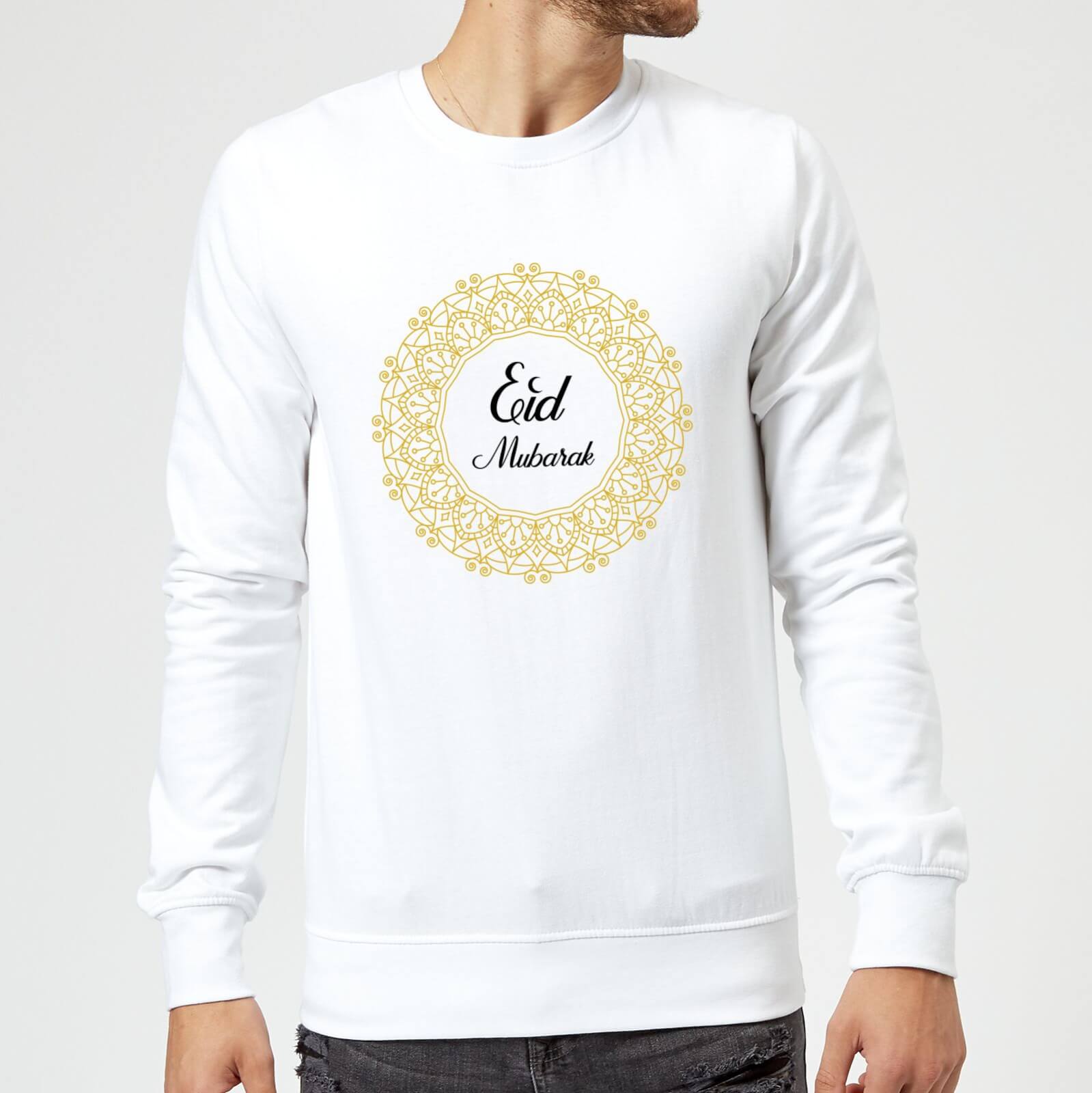 Eid Mubarak Golden Wreath Sweatshirt - White - S - White