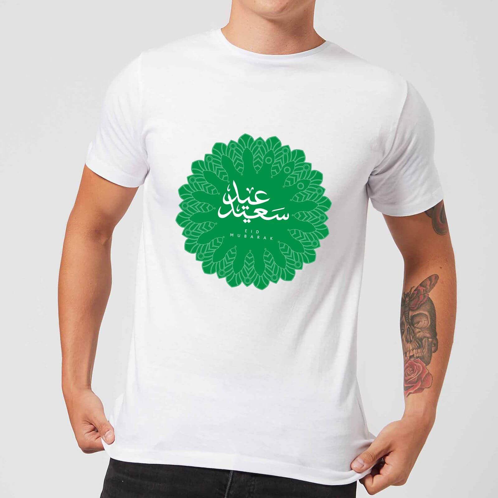 Eid Mubarak Earth Tone Mandala Men's T-Shirt - White - S - White