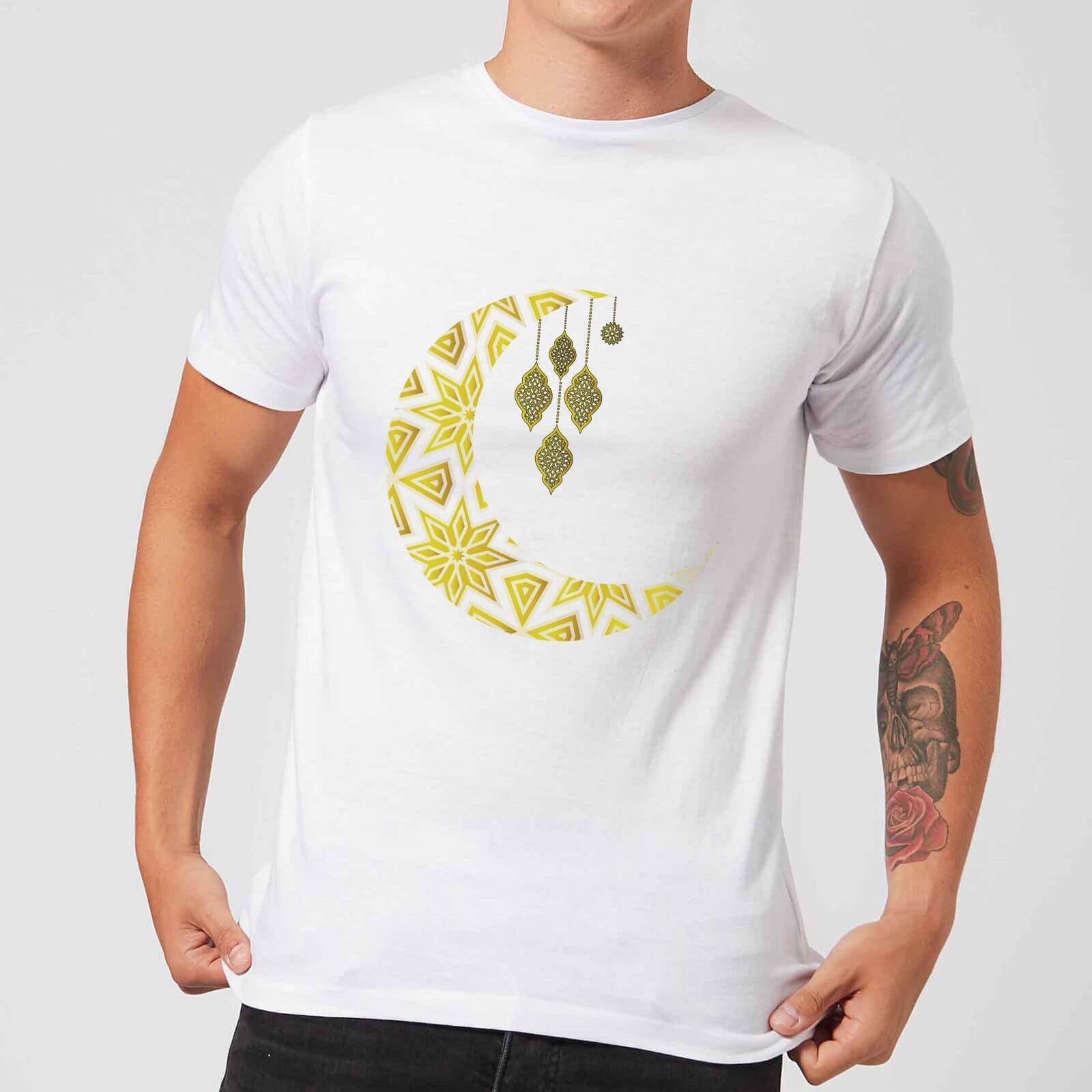 Eid Mubarak Pattern Moon Men's T-Shirt - White - S - White