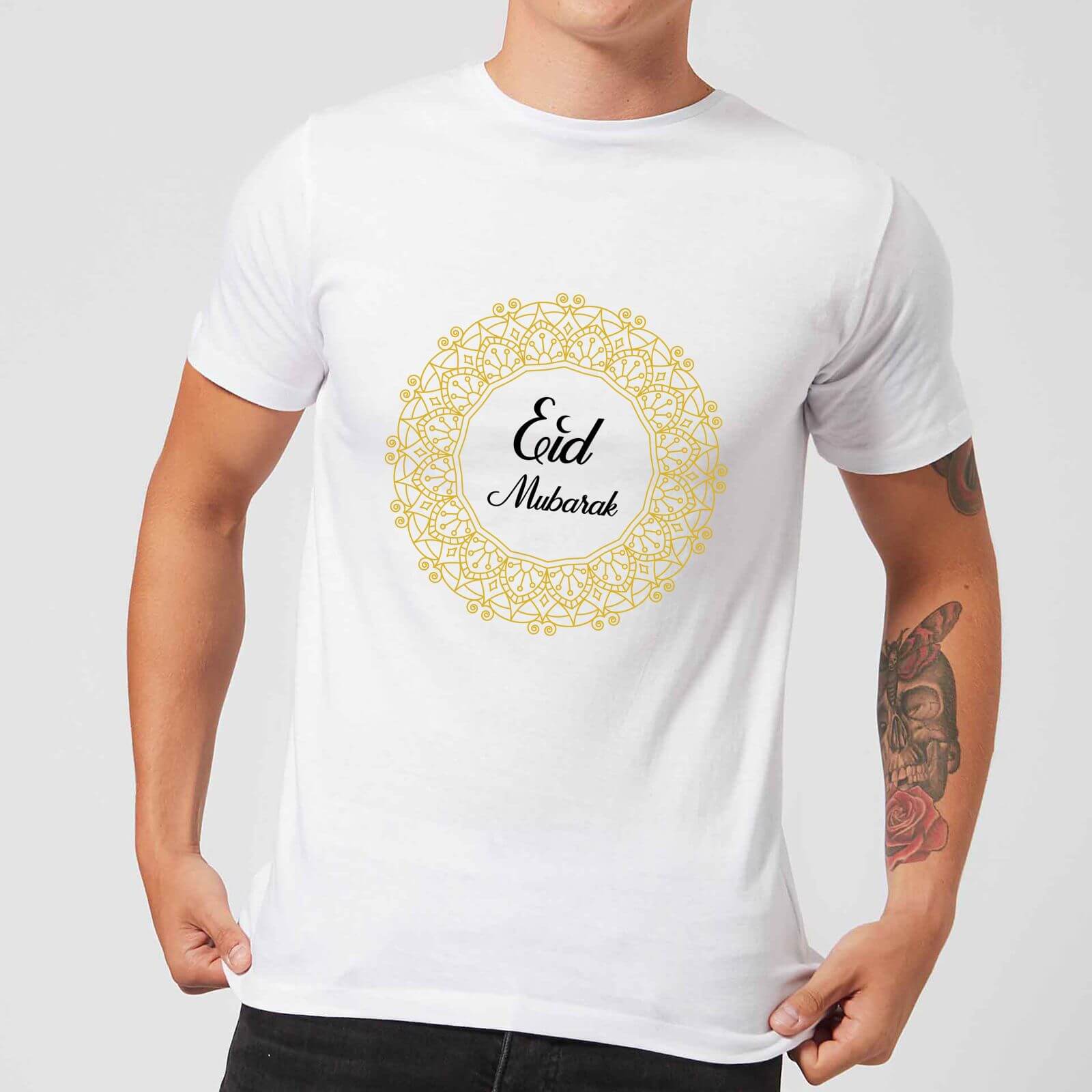 Eid Mubarak Golden Wreath Men's T-Shirt - White - S - White