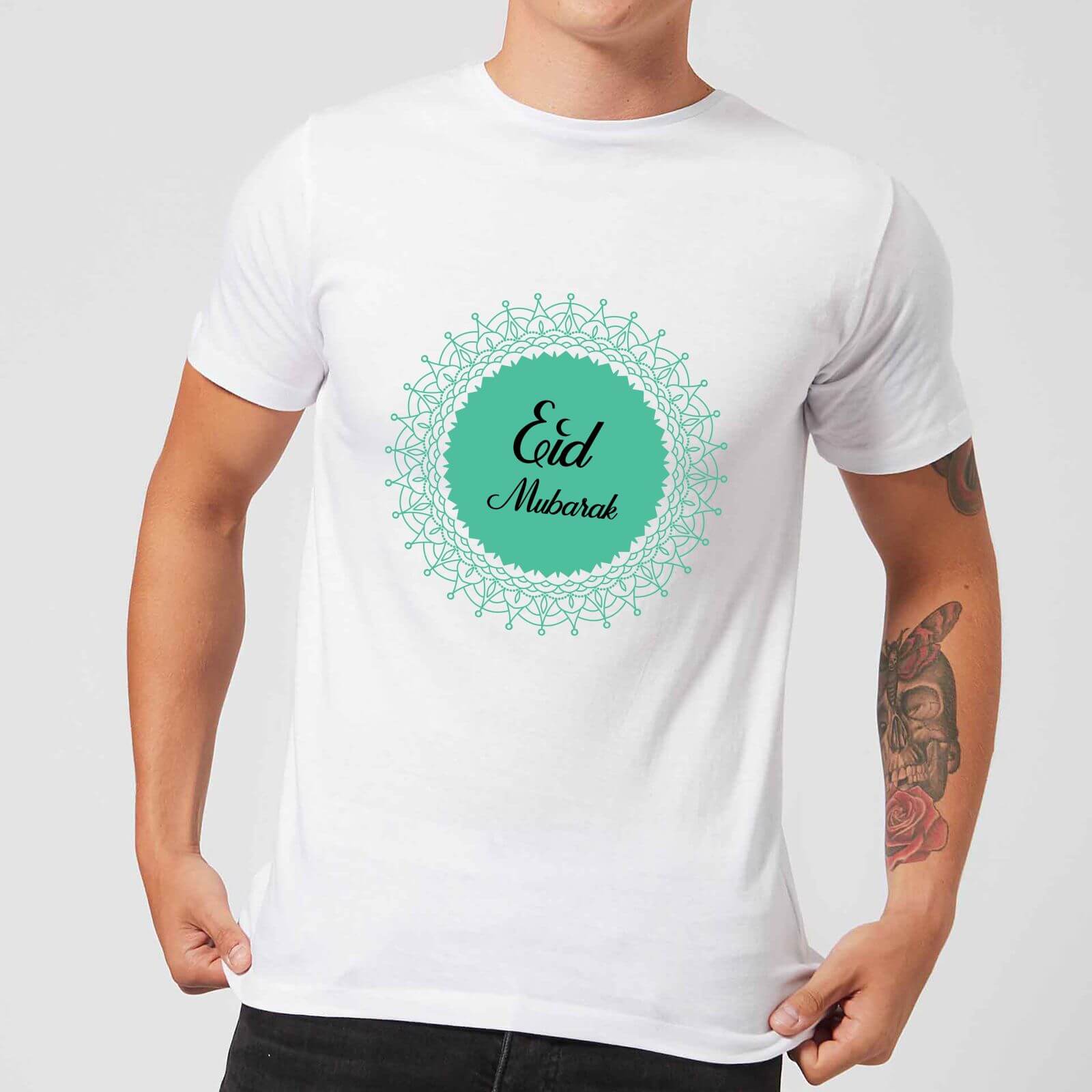 Eid Mubarak Earth Tone Wreath Men's T-Shirt - White - M - White