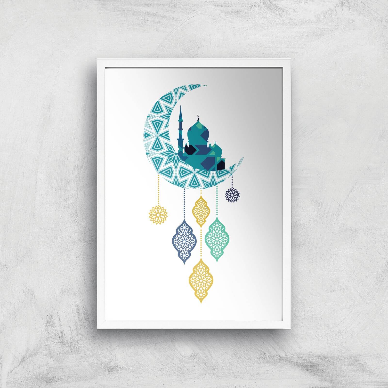 Eid Mubarak Moon Charm Giclee Art Print - A3 - White Frame